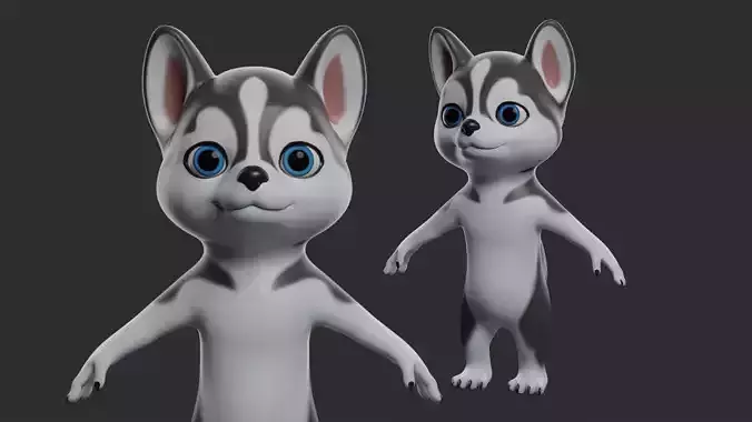 Husky Dog Cartoon Low-poly 3D model