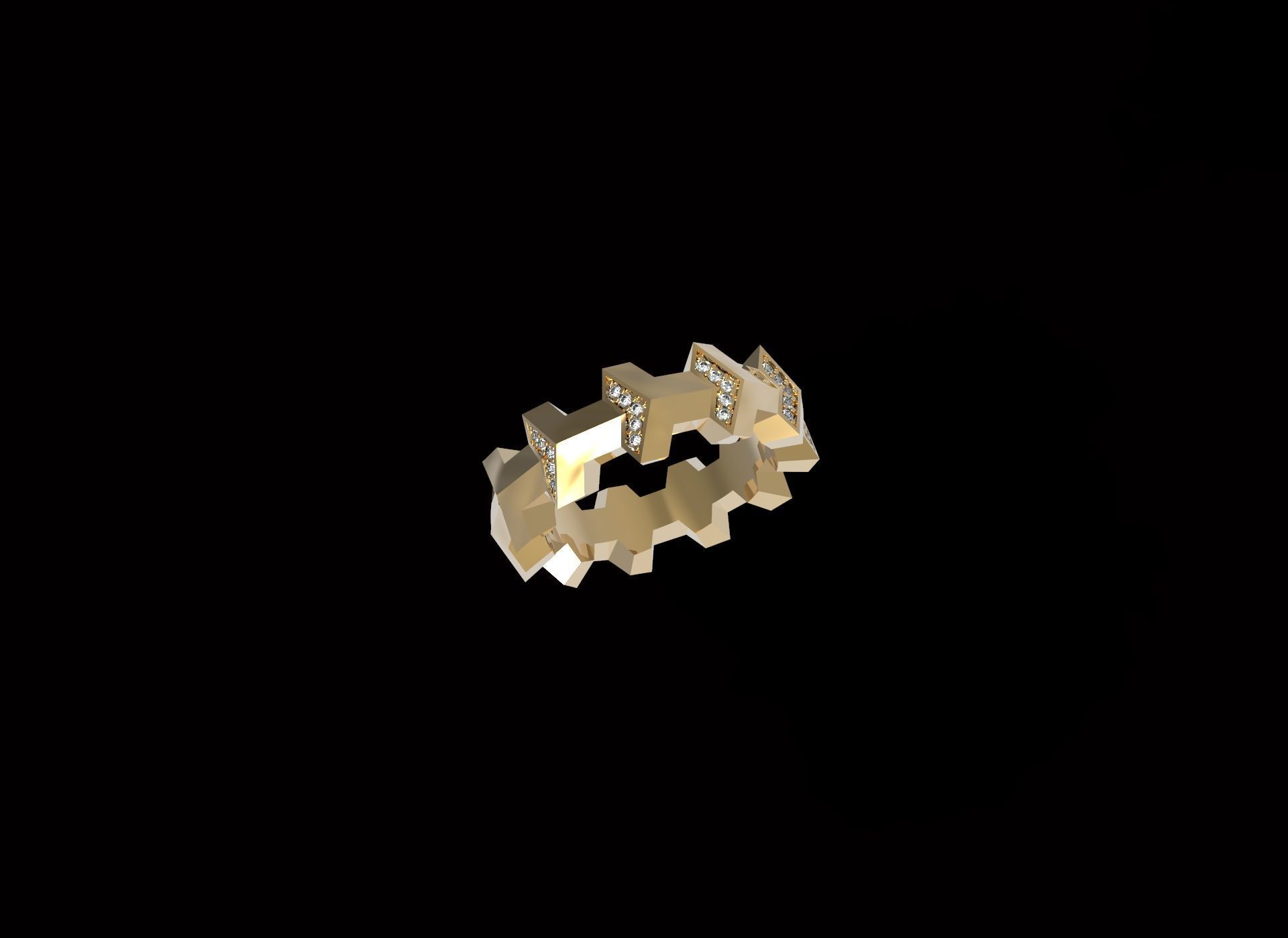 Armored Cube Illusion Paved Ring 16 5mm 3D print model_7