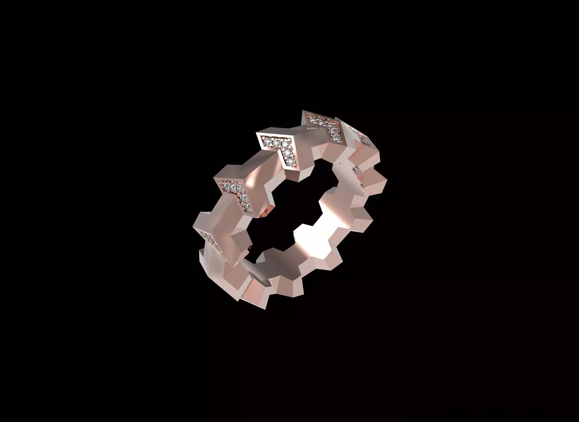 Armored Cube Illusion Paved Ring 16 5mm 3D print model_0