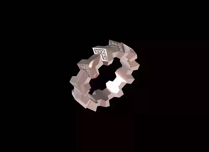 Armored Cube Illusion Paved Ring 16 5mm 3D print model
