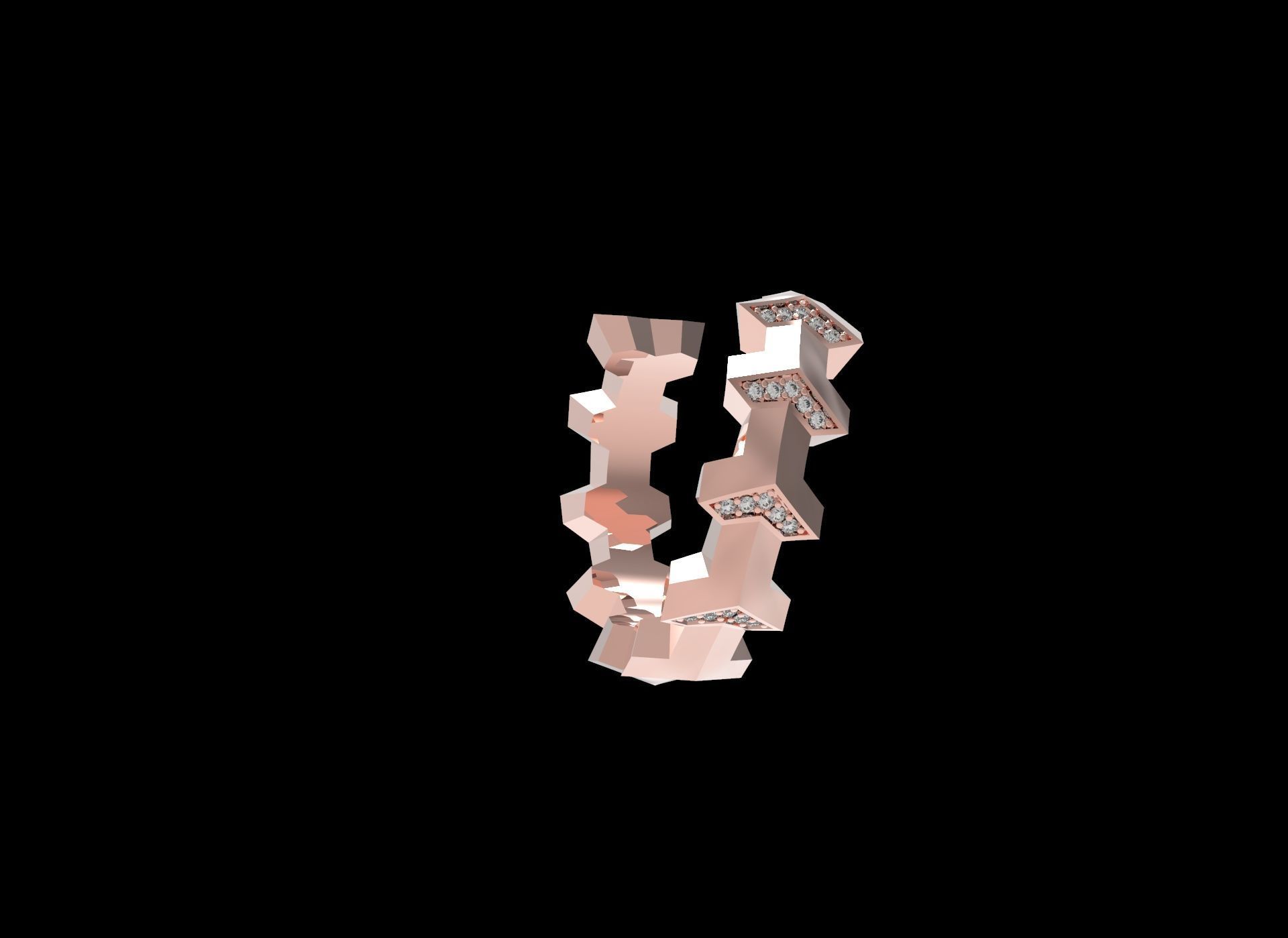 Armored Cube Illusion Paved Ring 16 5mm 3D print model_5