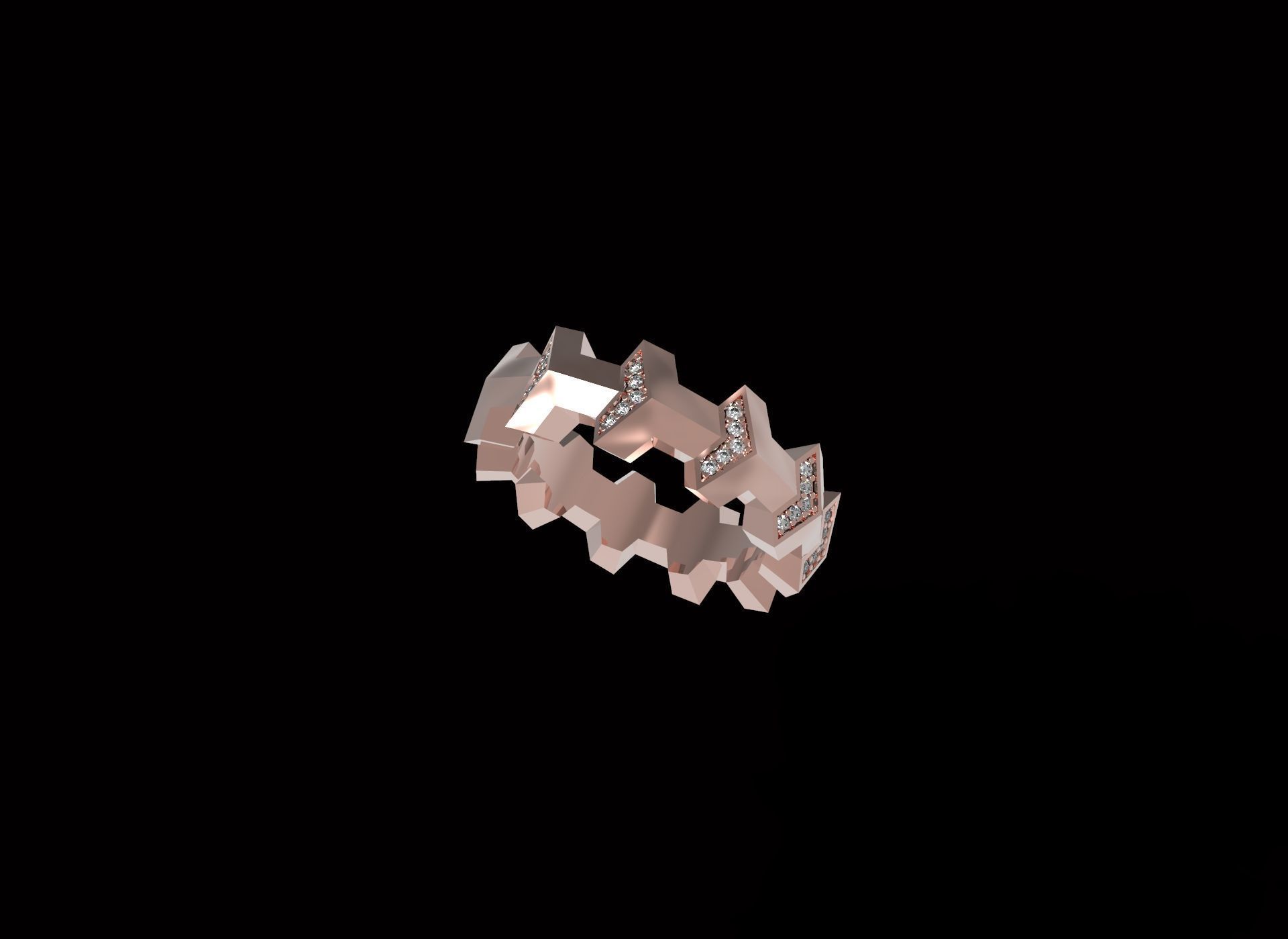 Armored Cube Illusion Paved Ring 16 5mm 3D print model_9