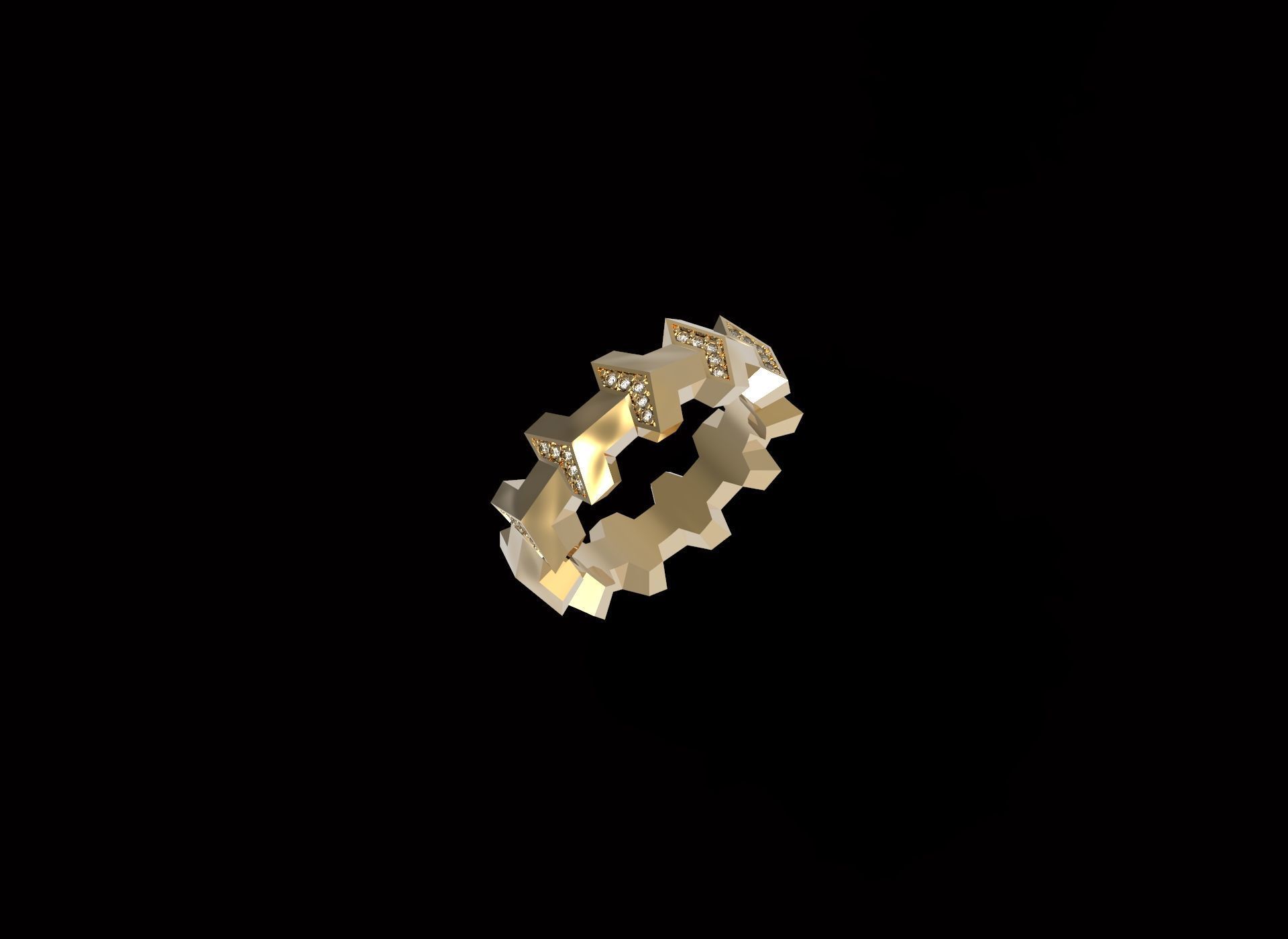 Armored Cube Illusion Paved Ring 16 5mm 3D print model_2