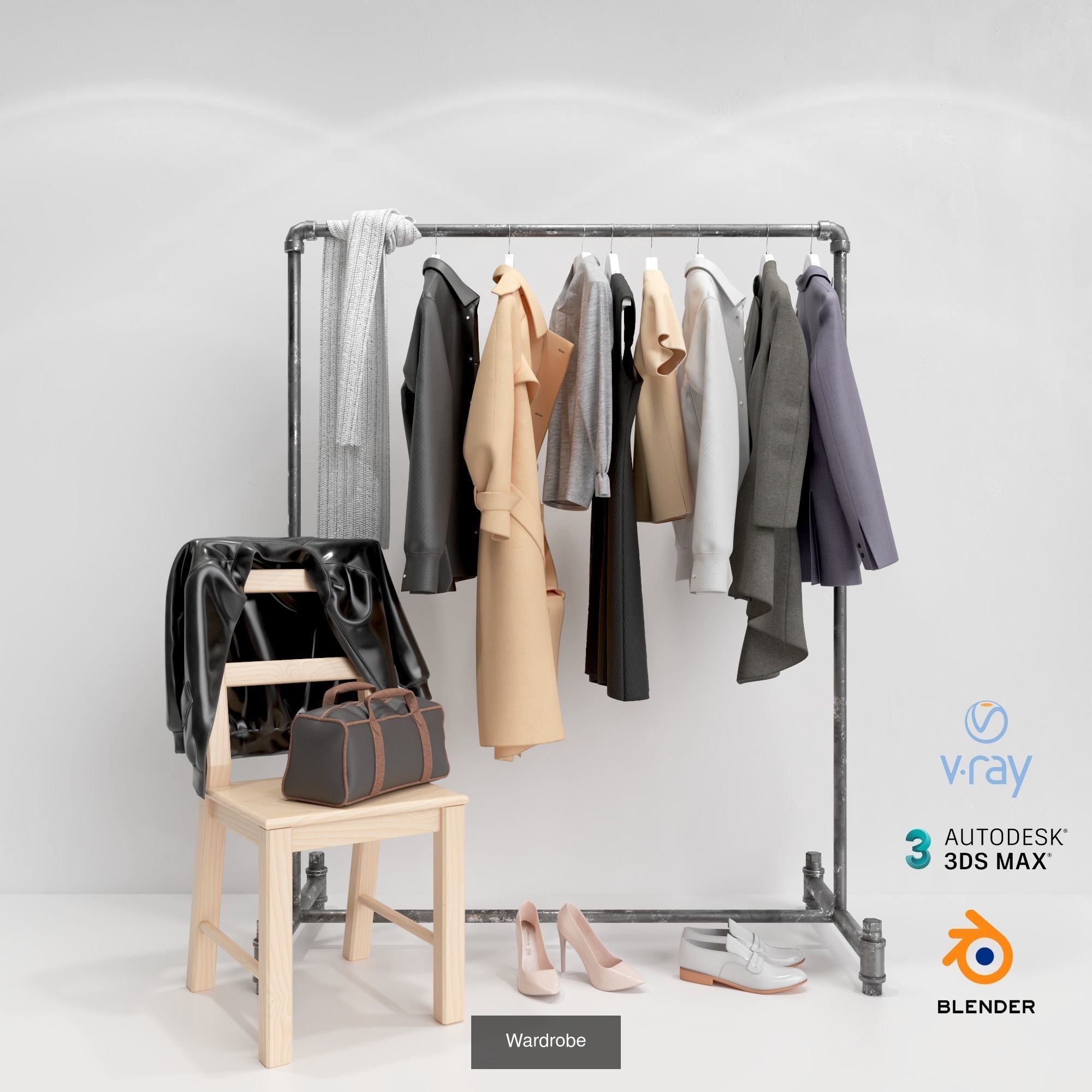 Closet Wardrobe PBR 3D Model Collection_8