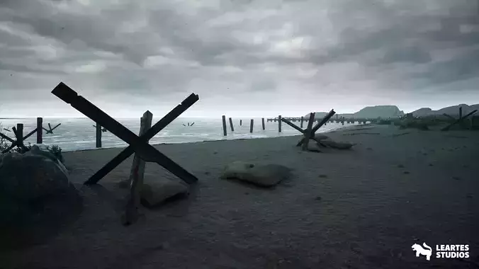 WW1 Beach Warzone Environment Low-poly 3D model