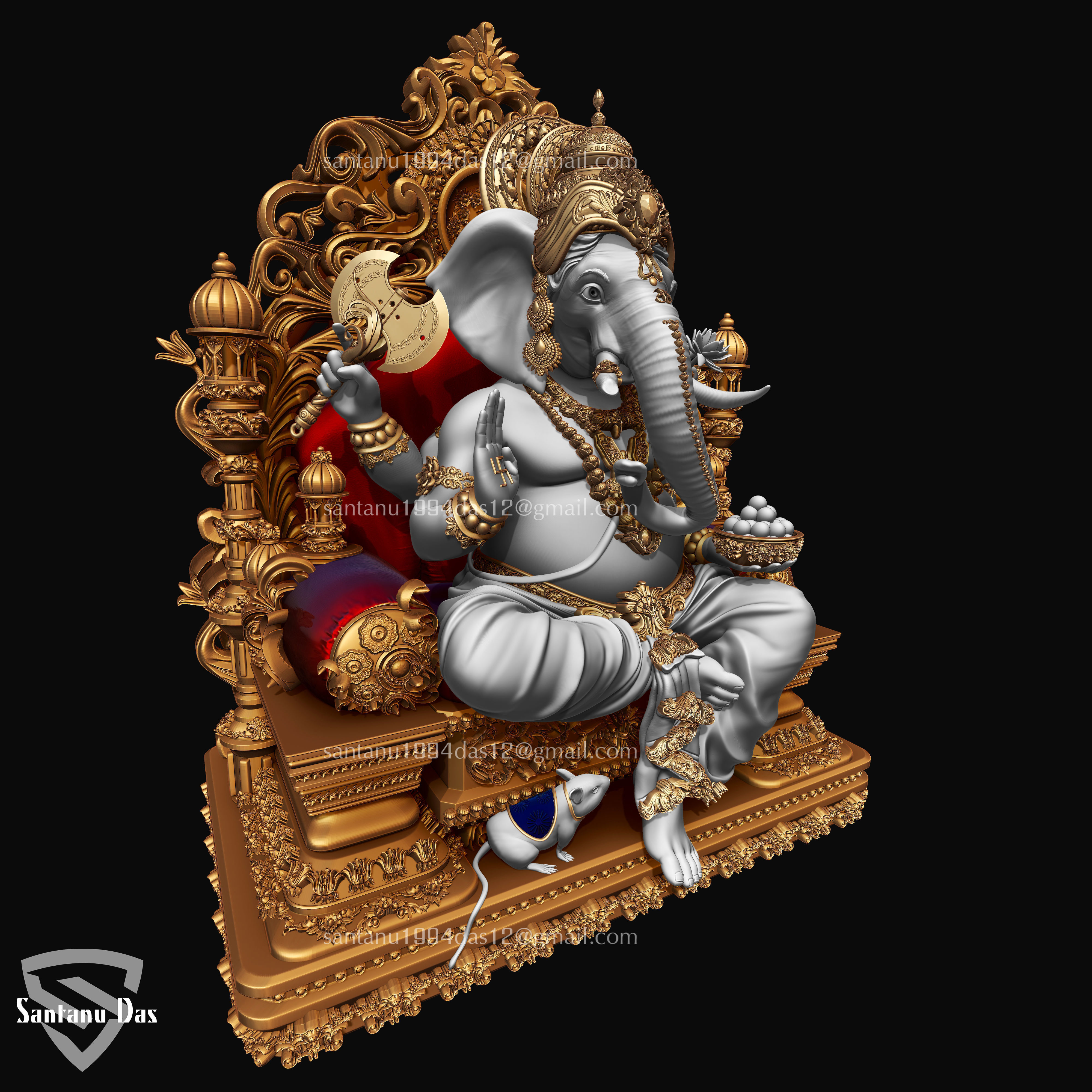 Ganesh on Throne 3d Print model 3D print model_3