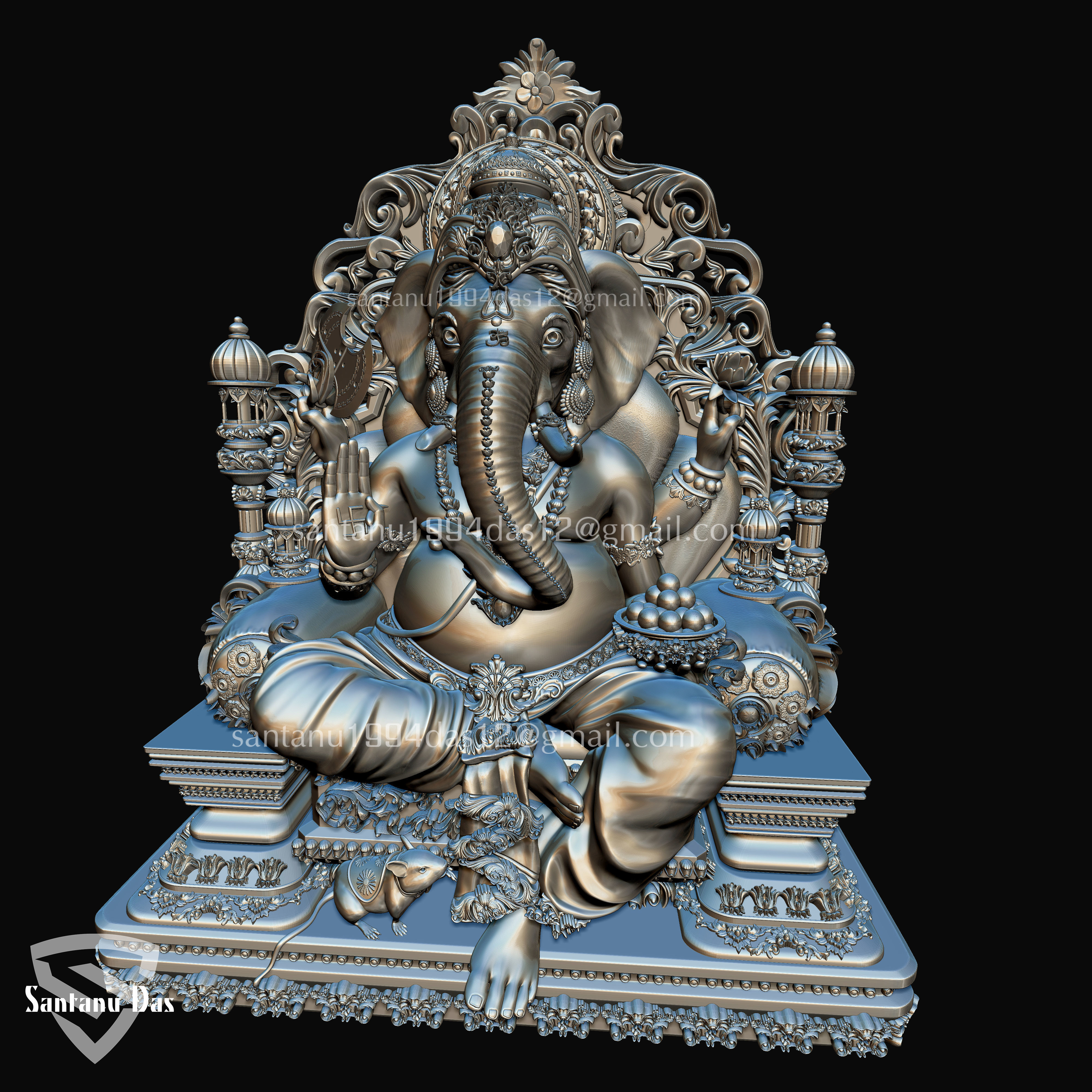 Ganesh on Throne 3d Print model 3D print model_13