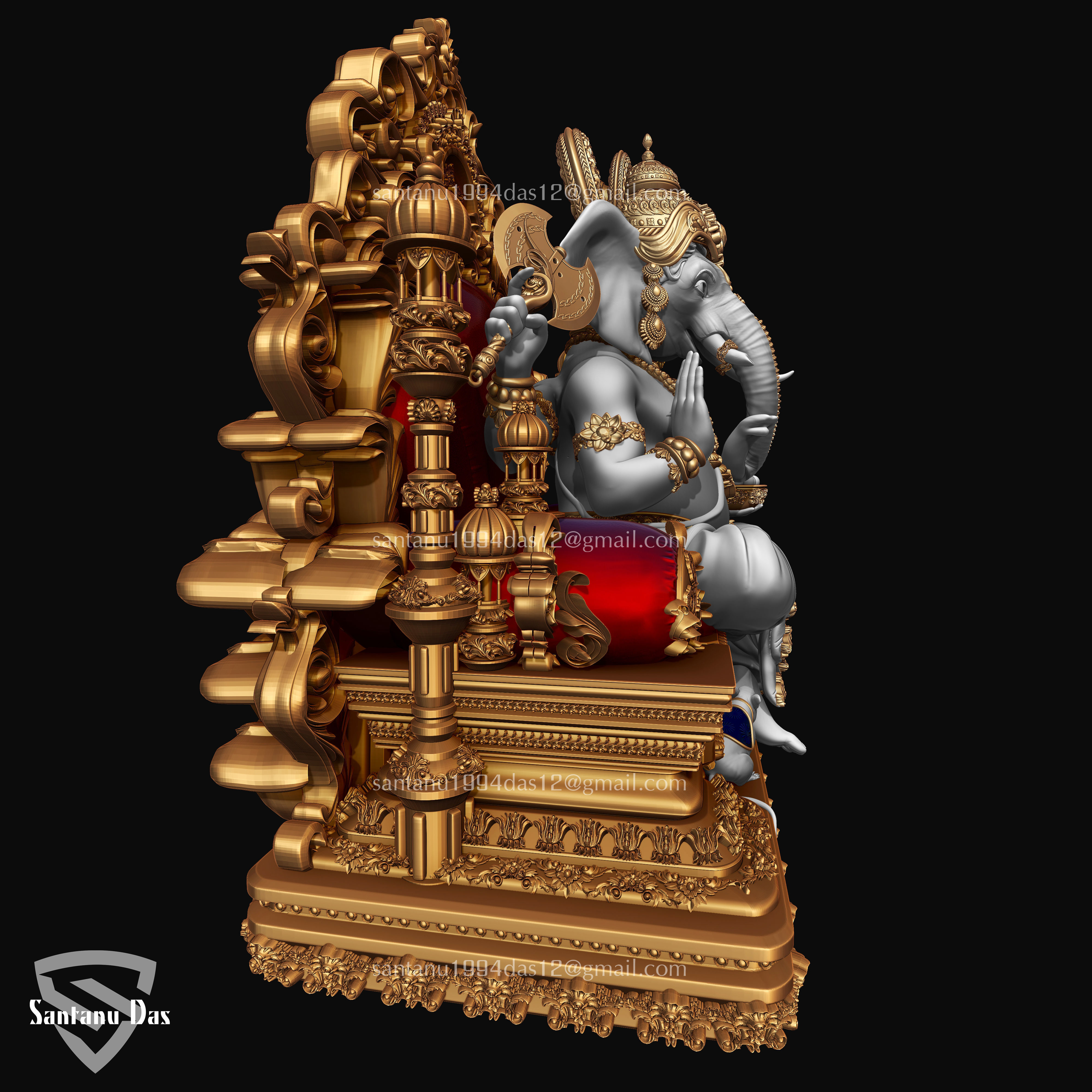 Ganesh on Throne 3d Print model 3D print model_4