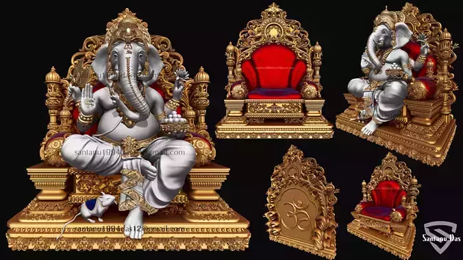Ganesh on Throne 3d Print model 3D print model