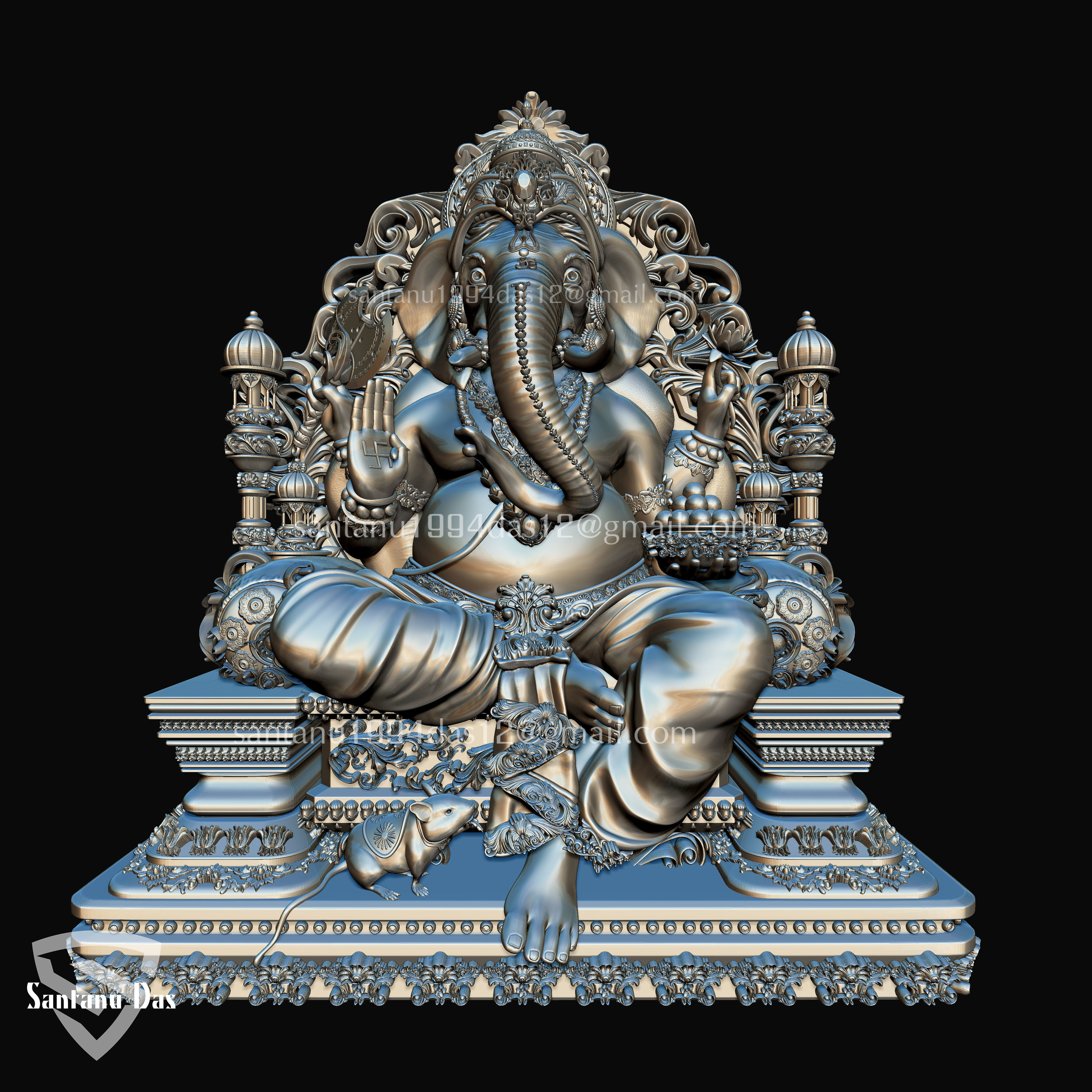 Ganesh on Throne 3d Print model 3D print model_12
