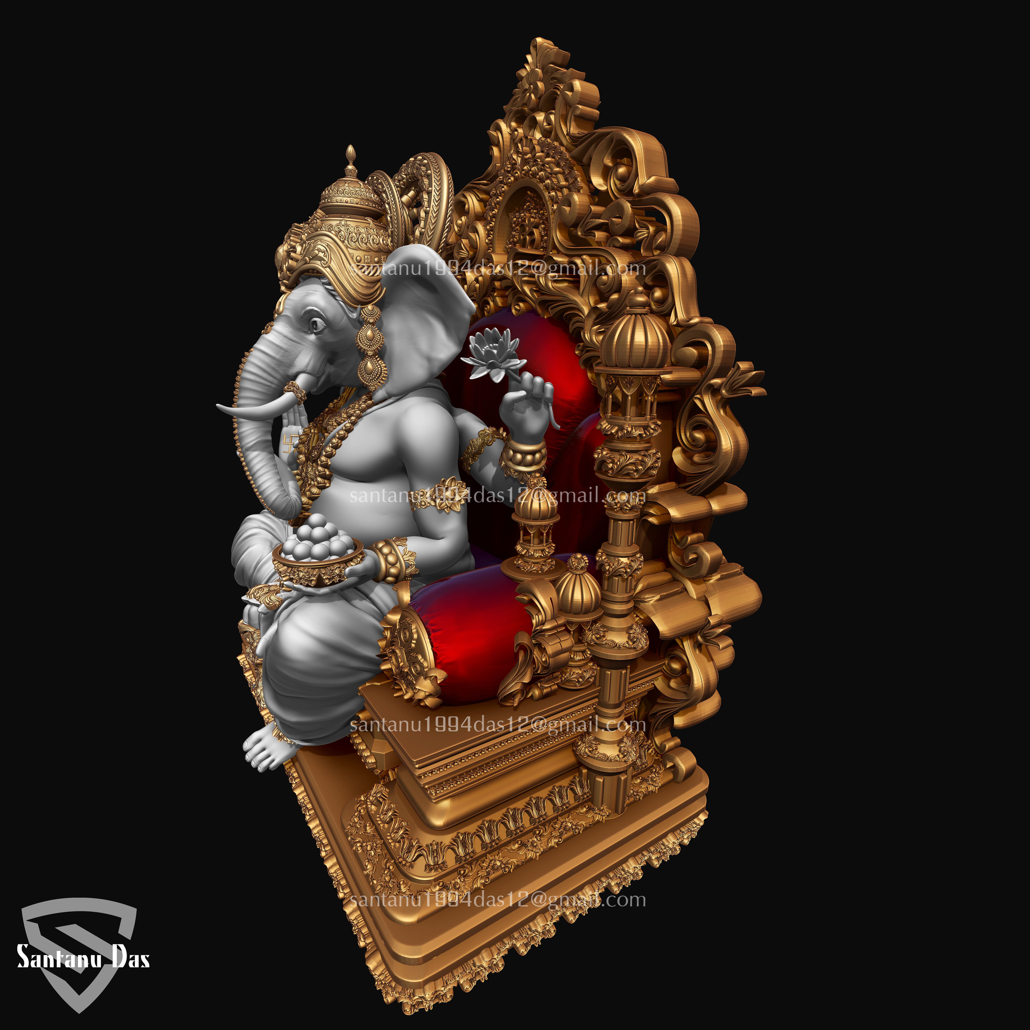 Ganesh on Throne 3d Print model 3D print model_5