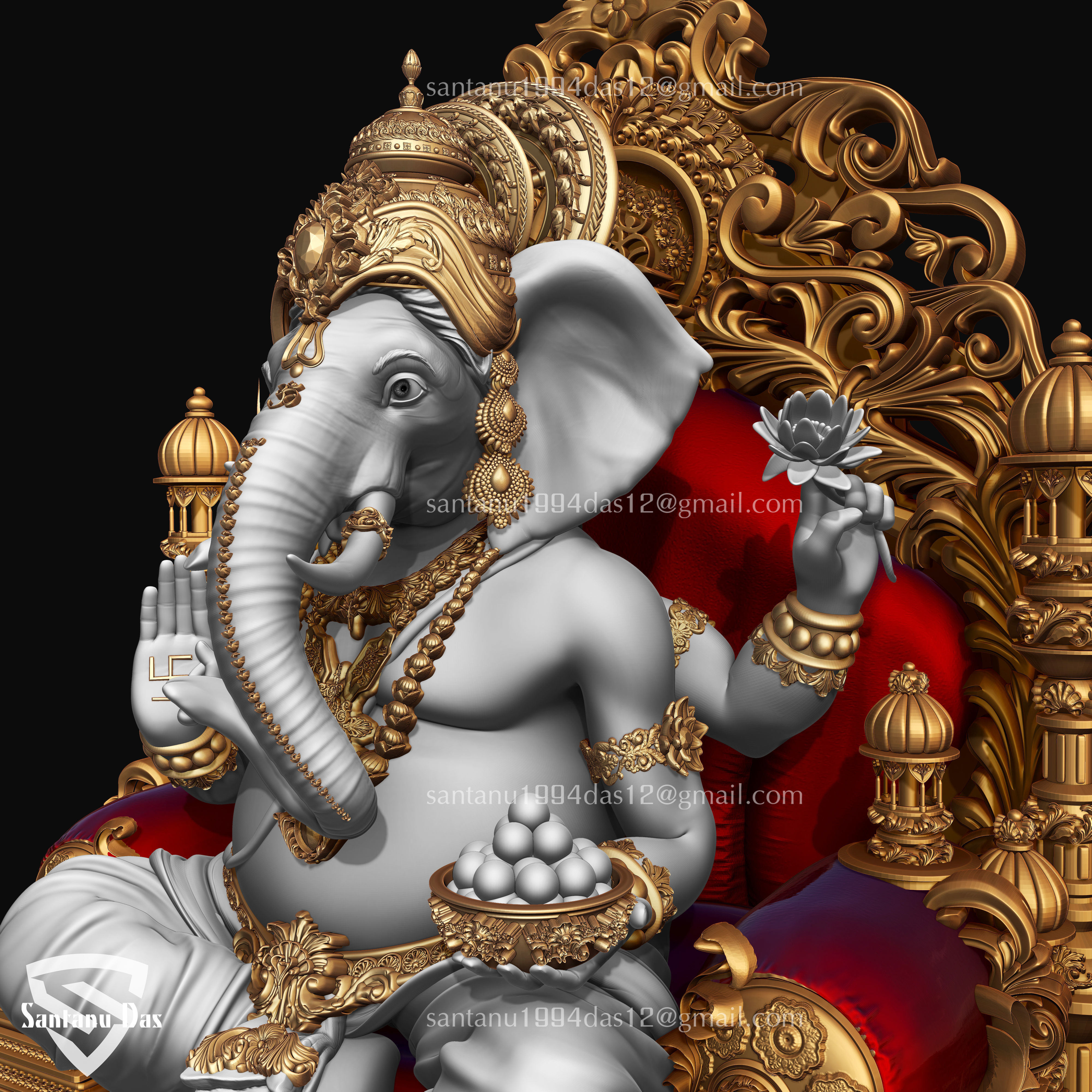 Ganesh on Throne 3d Print model 3D print model_8