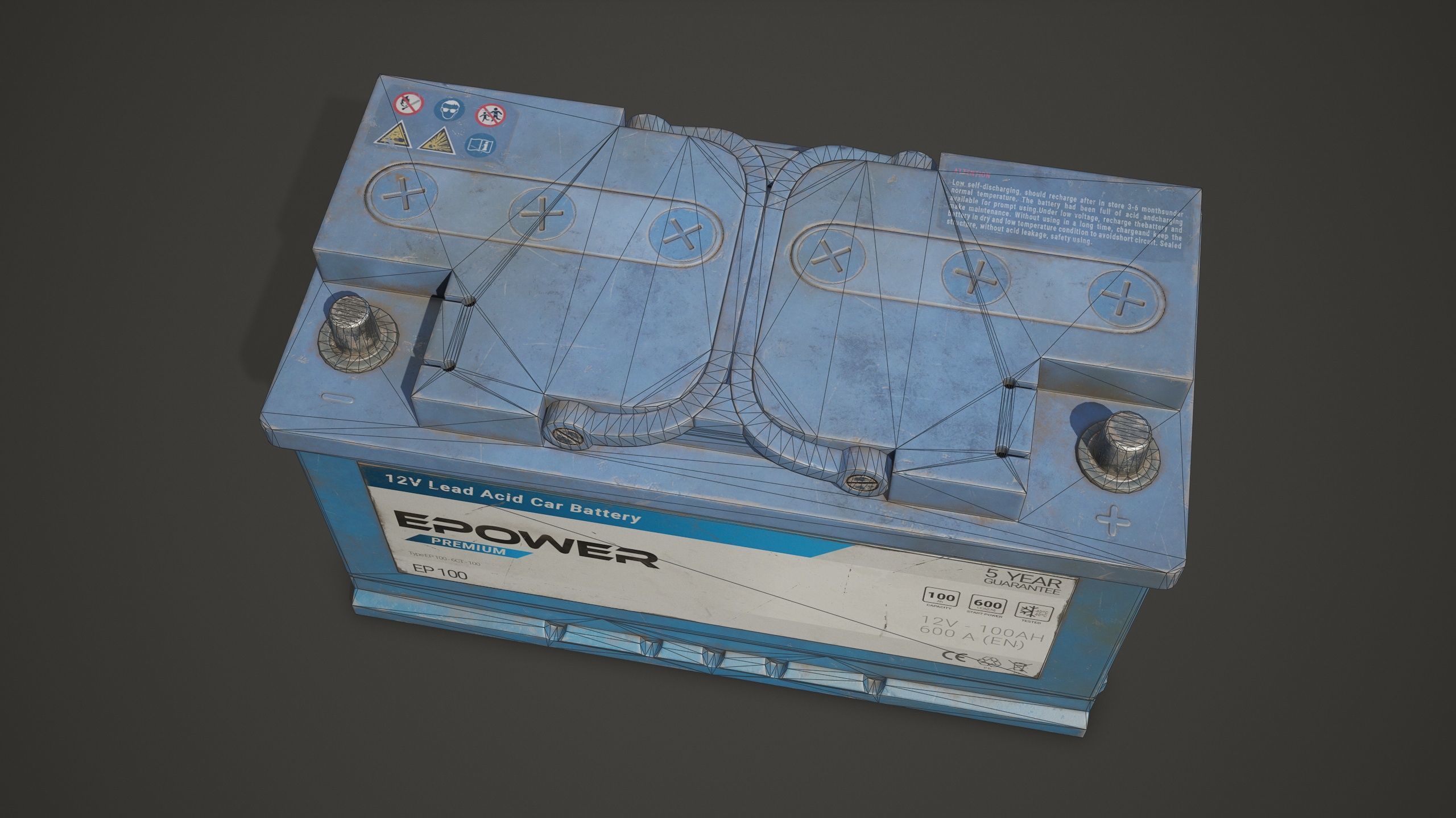 Car Battery 100 6CT 12 Volt - PBR Game Ready LODs Low-poly 3D model_16
