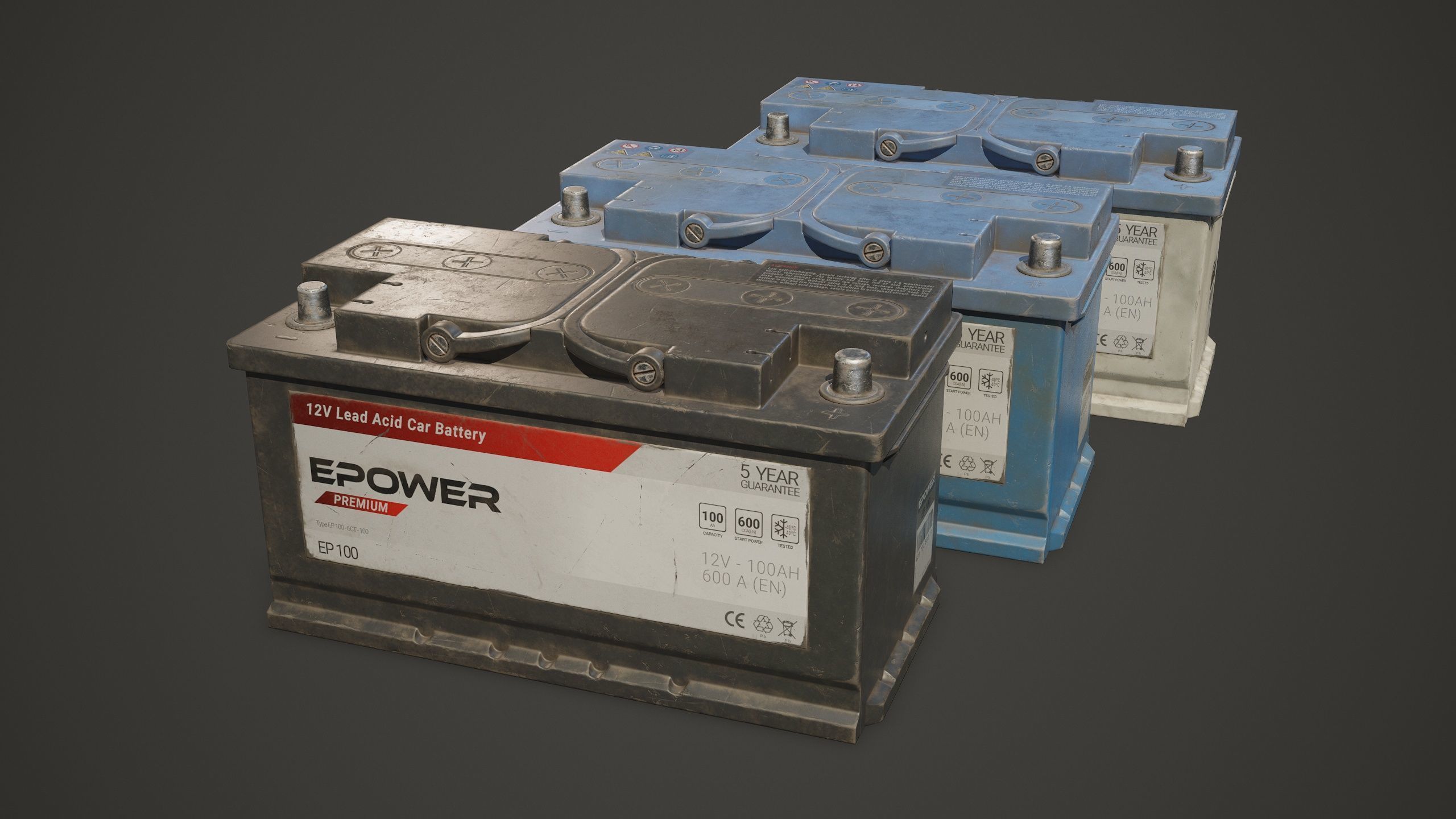 Car Battery 100 6CT 12 Volt - PBR Game Ready LODs Low-poly 3D model_3