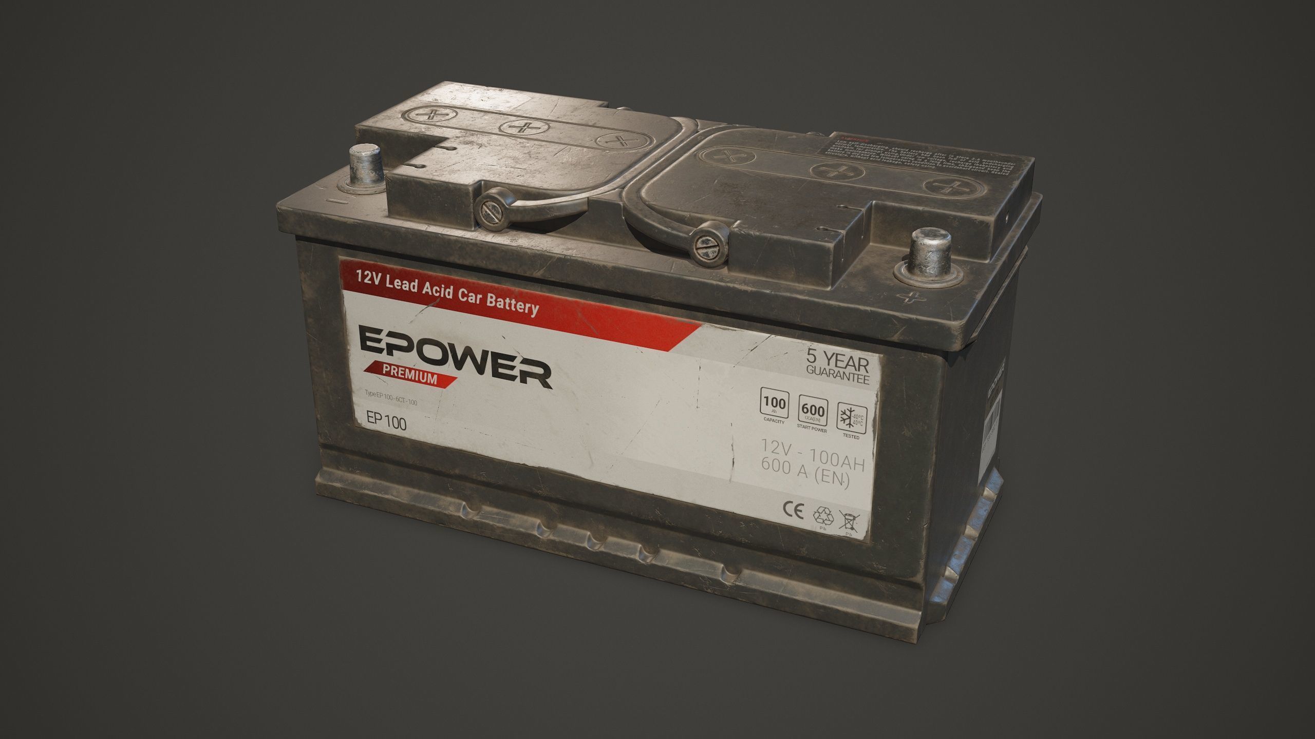 Car Battery 100 6CT 12 Volt - PBR Game Ready LODs Low-poly 3D model_1