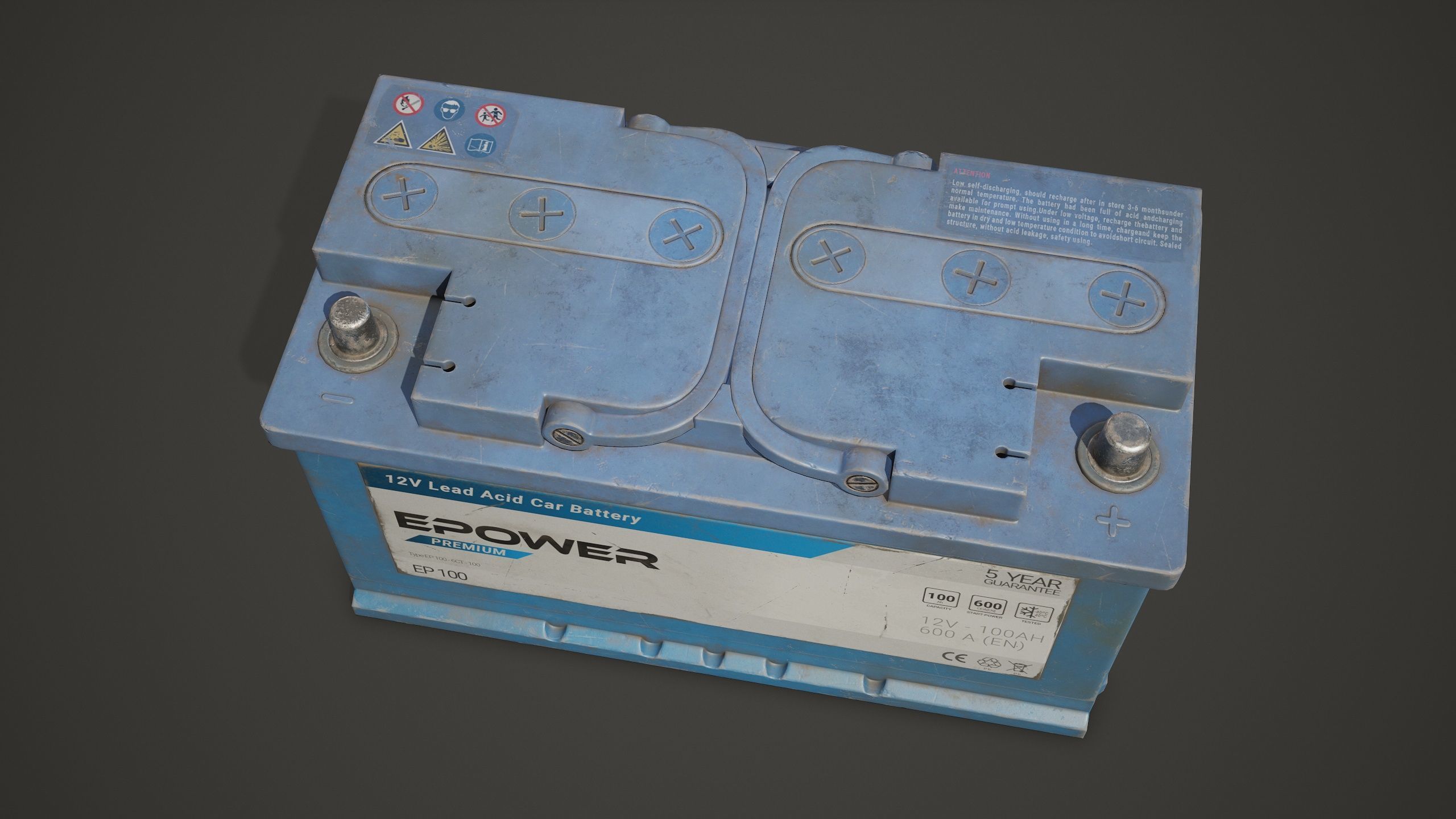 Car Battery 100 6CT 12 Volt - PBR Game Ready LODs Low-poly 3D model_14