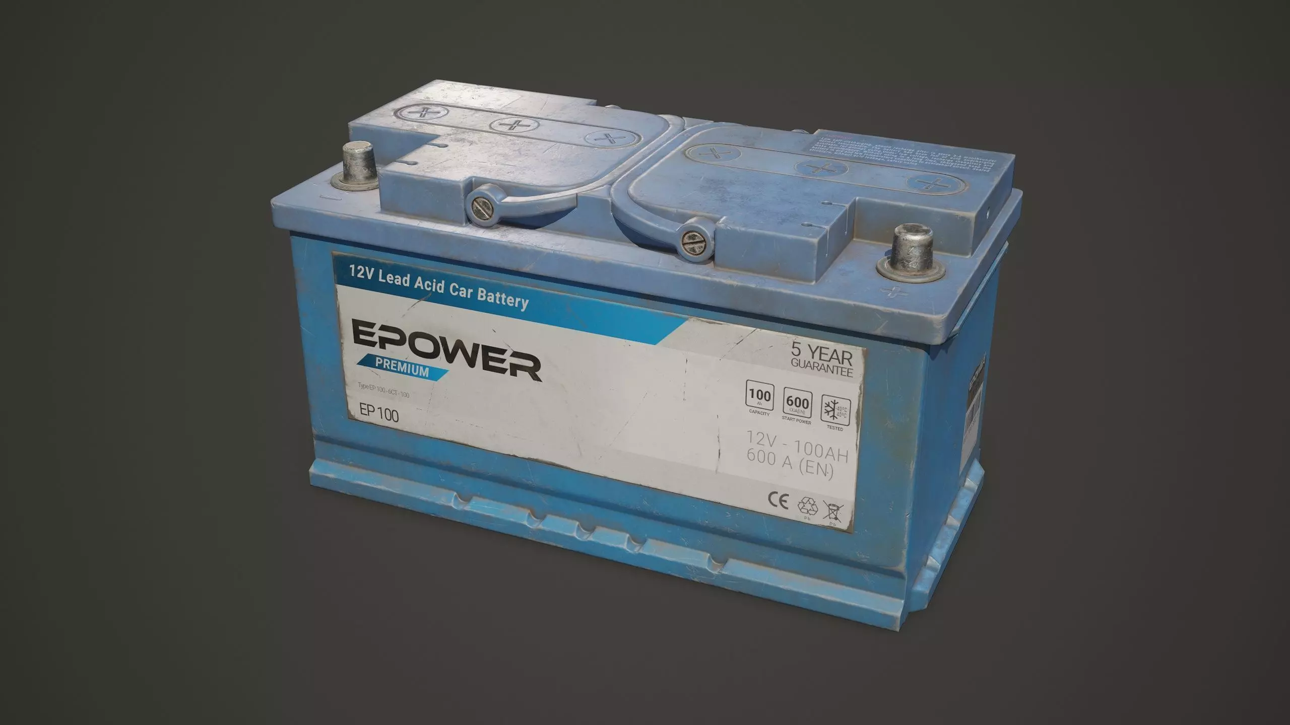 Car Battery 100 6CT 12 Volt - PBR Game Ready LODs Low-poly 3D model_0