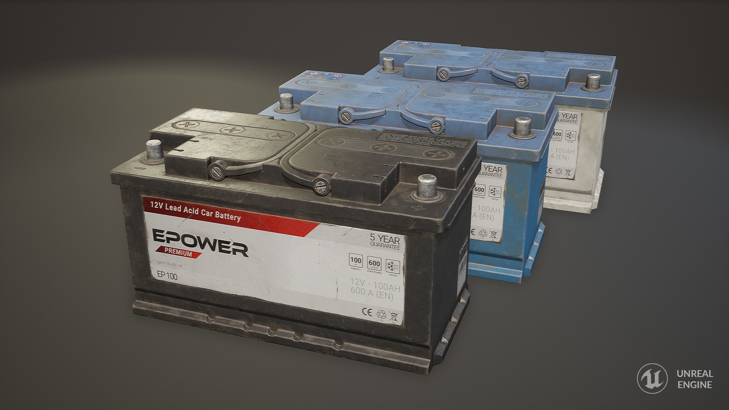 Car Battery 100 6CT 12 Volt - PBR Game Ready LODs Low-poly 3D model_4