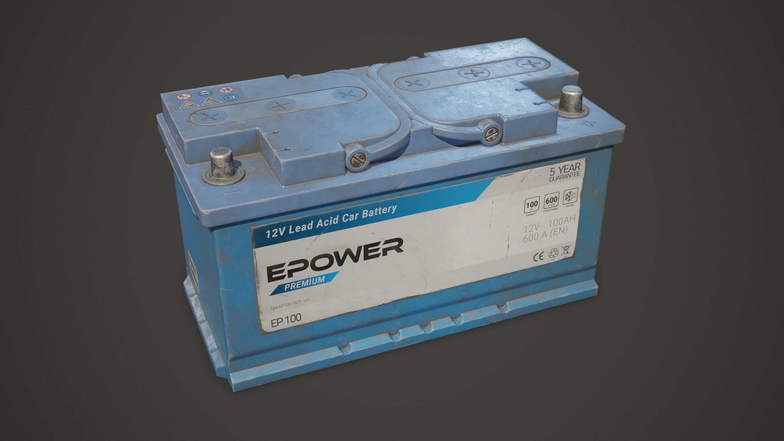 Car Battery 100 6CT 12 Volt - PBR Game Ready LODs Low-poly 3D model_6