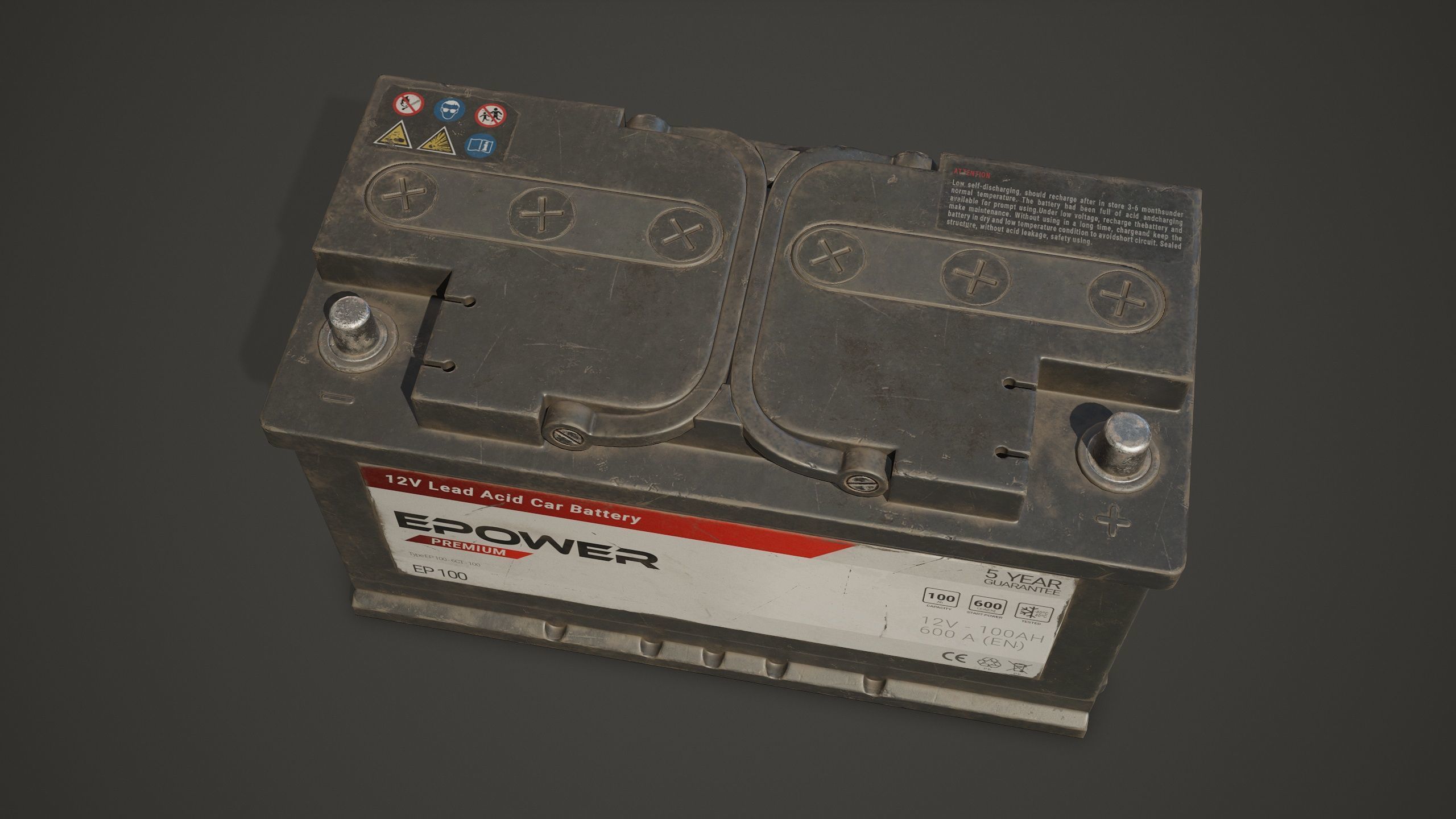 Car Battery 100 6CT 12 Volt - PBR Game Ready LODs Low-poly 3D model_15