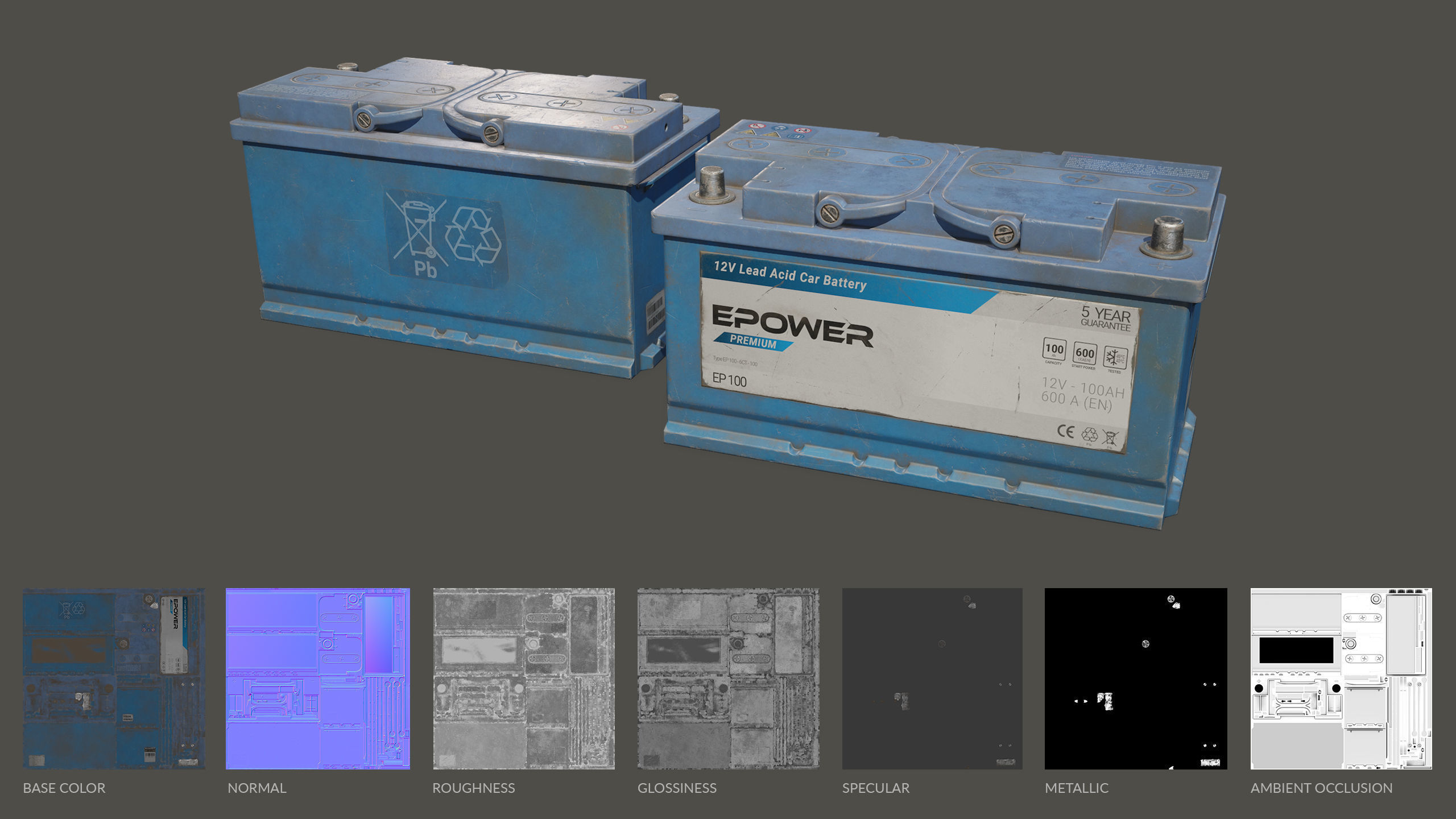 Car Battery 100 6CT 12 Volt - PBR Game Ready LODs Low-poly 3D model_27