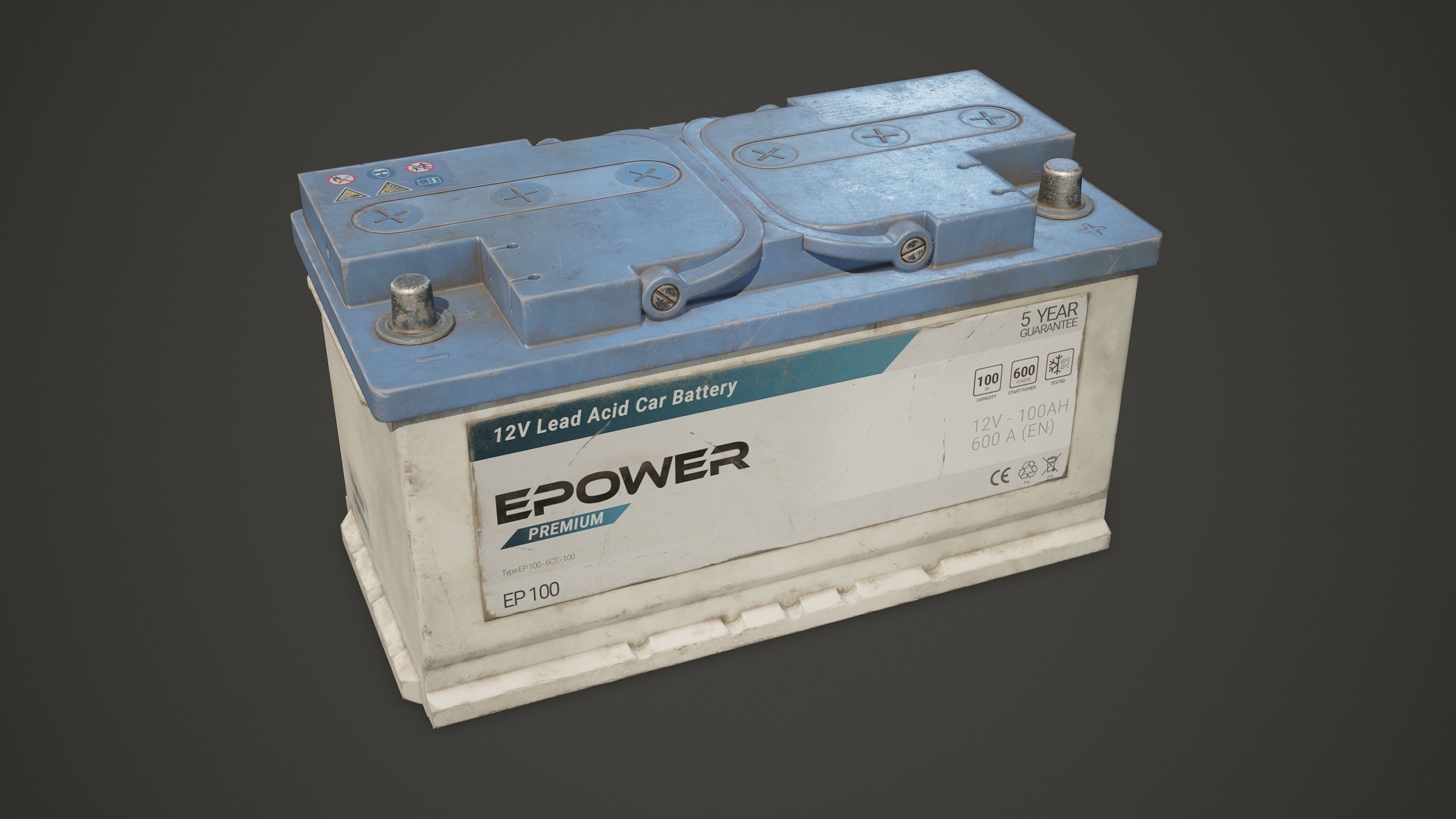 Car Battery 100 6CT 12 Volt - PBR Game Ready LODs Low-poly 3D model_8