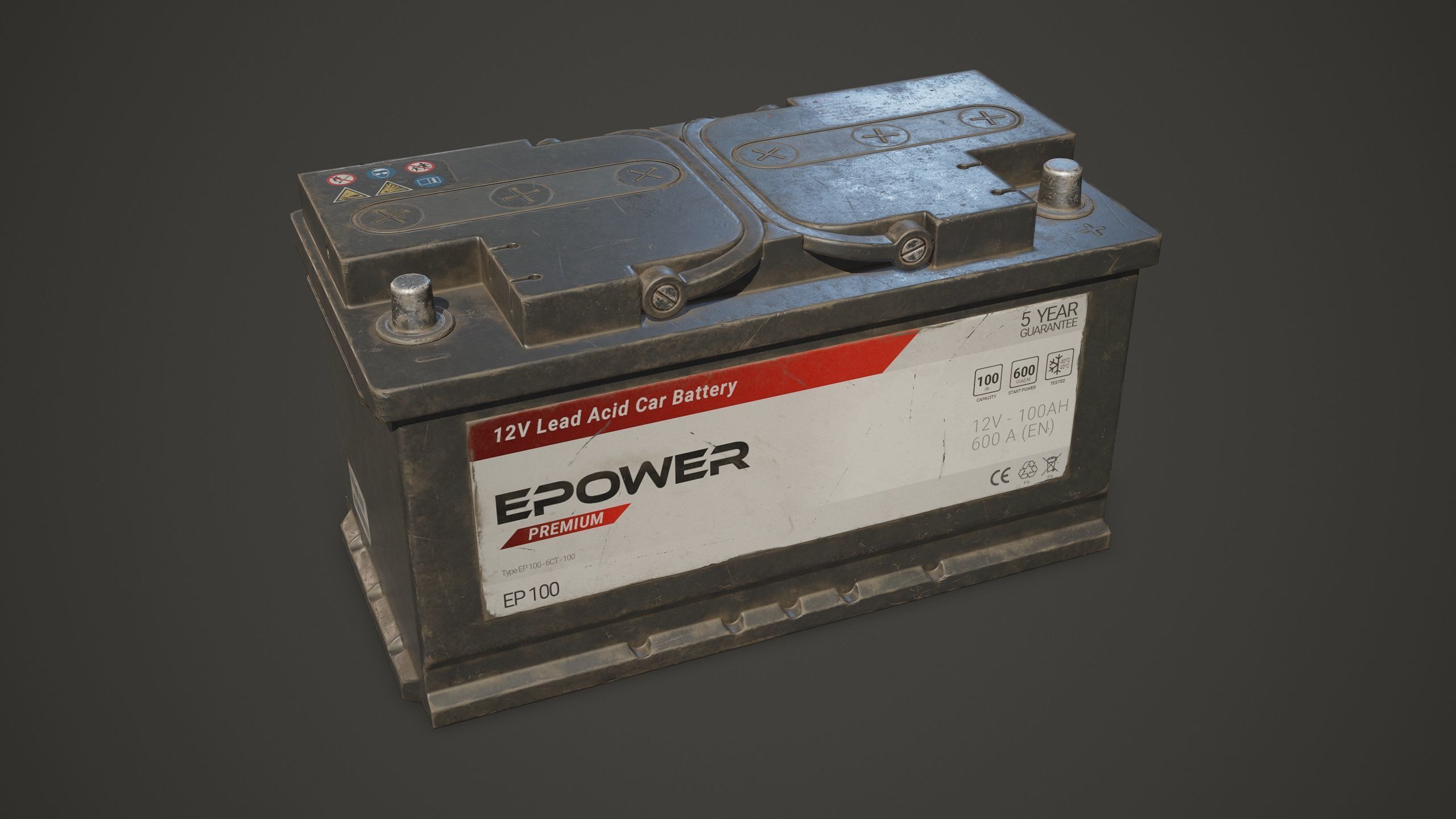 Car Battery 100 6CT 12 Volt - PBR Game Ready LODs Low-poly 3D model_7
