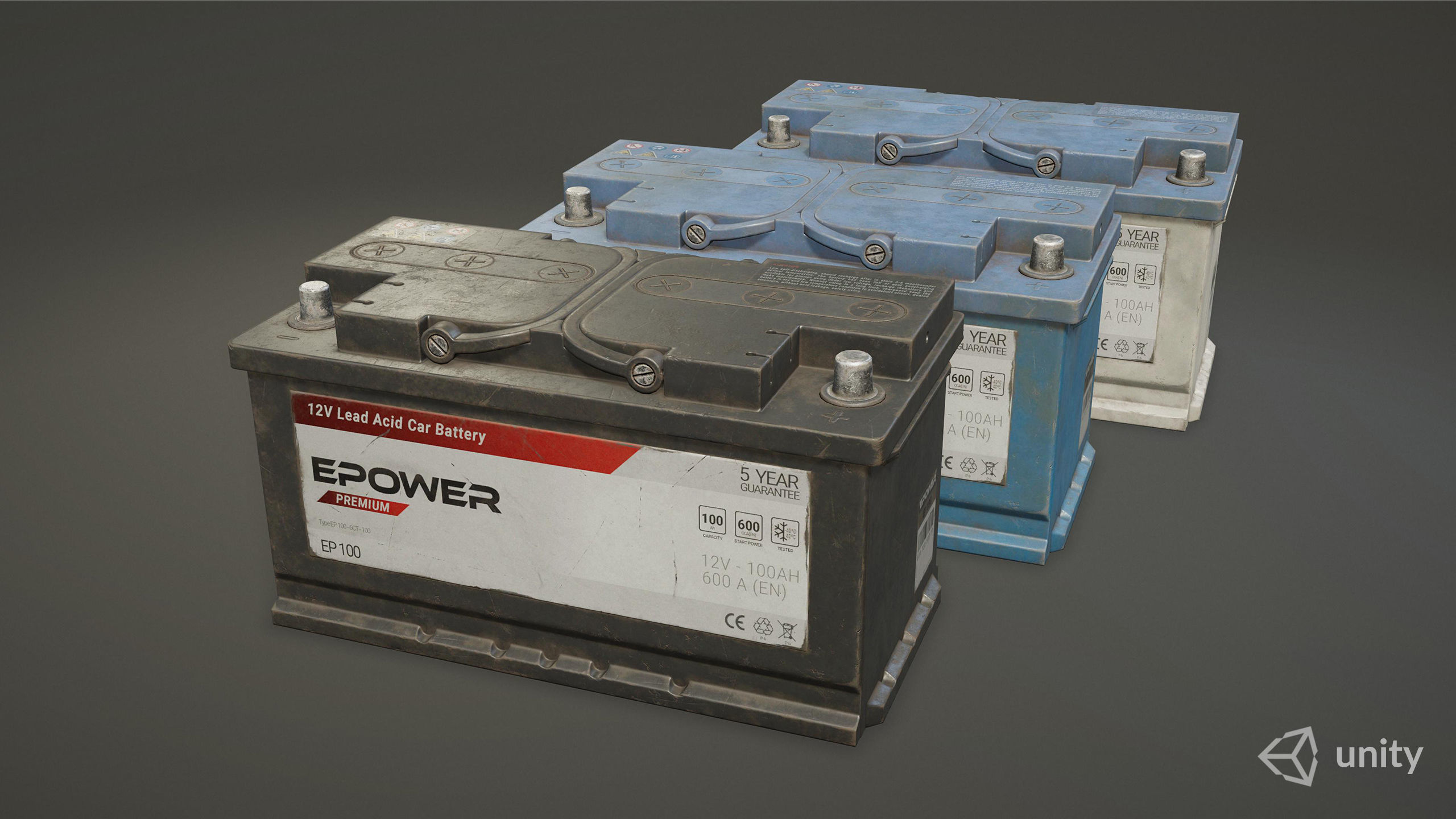 Car Battery 100 6CT 12 Volt - PBR Game Ready LODs Low-poly 3D model_5