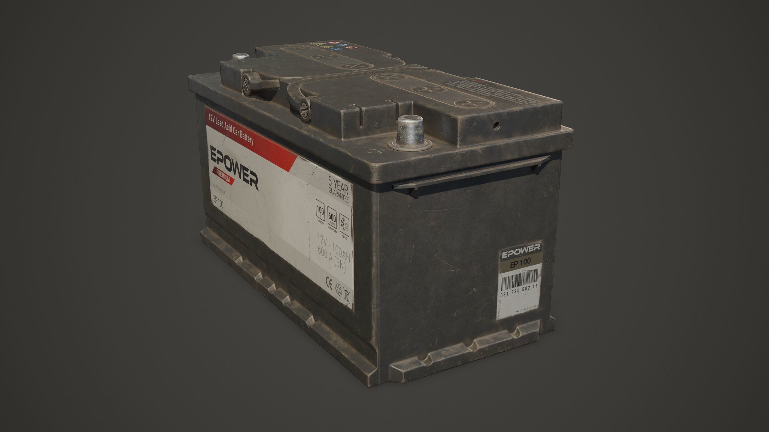 Car Battery 100 6CT 12 Volt - PBR Game Ready LODs Low-poly 3D model_18