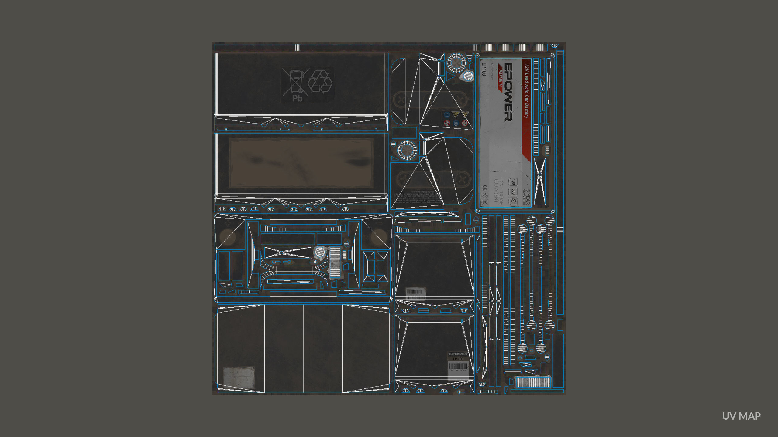 Car Battery 100 6CT 12 Volt - PBR Game Ready LODs Low-poly 3D model_28
