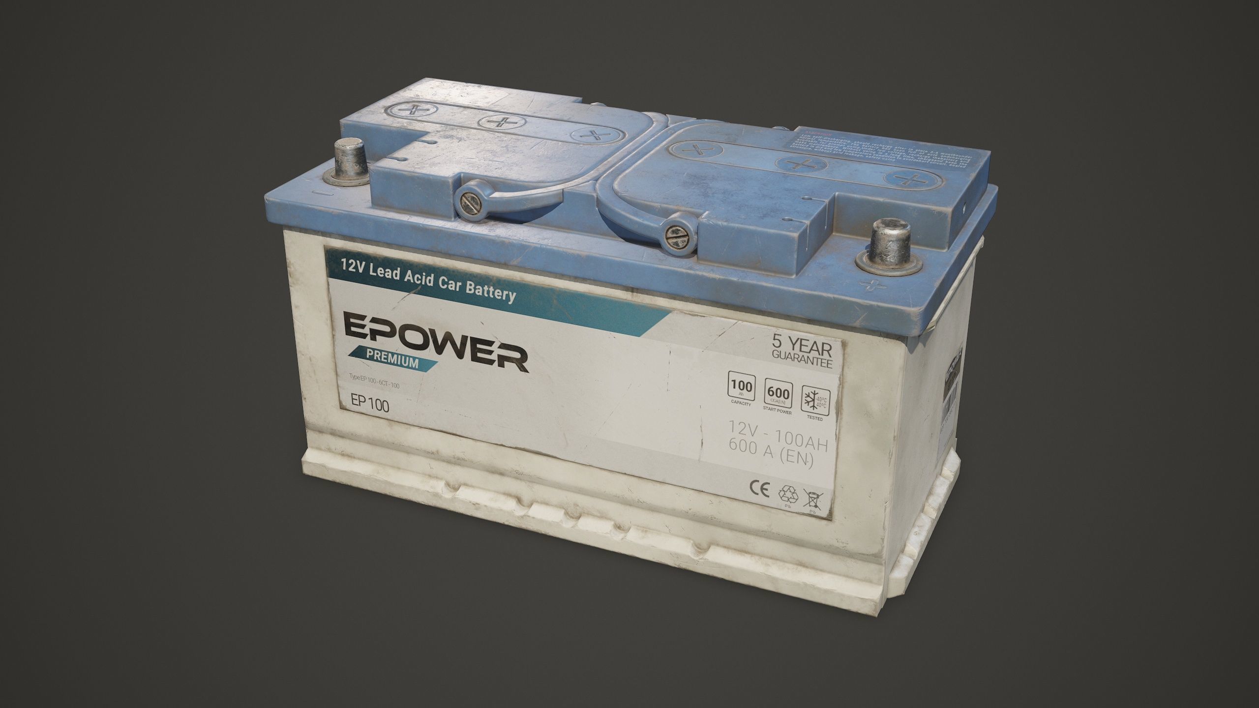 Car Battery 100 6CT 12 Volt - PBR Game Ready LODs Low-poly 3D model_2