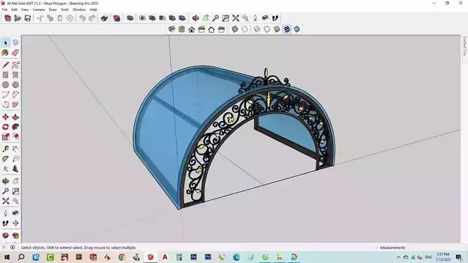 3D model of 3D iron art glass roof villa architecture