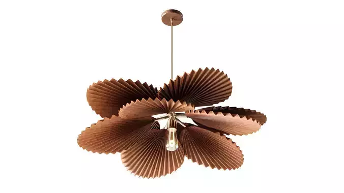 Brown Pleated Flower Palm Leaf Pendant Light 3D model