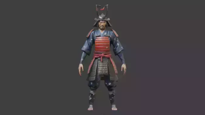 Samurai character game Low-poly 3D model