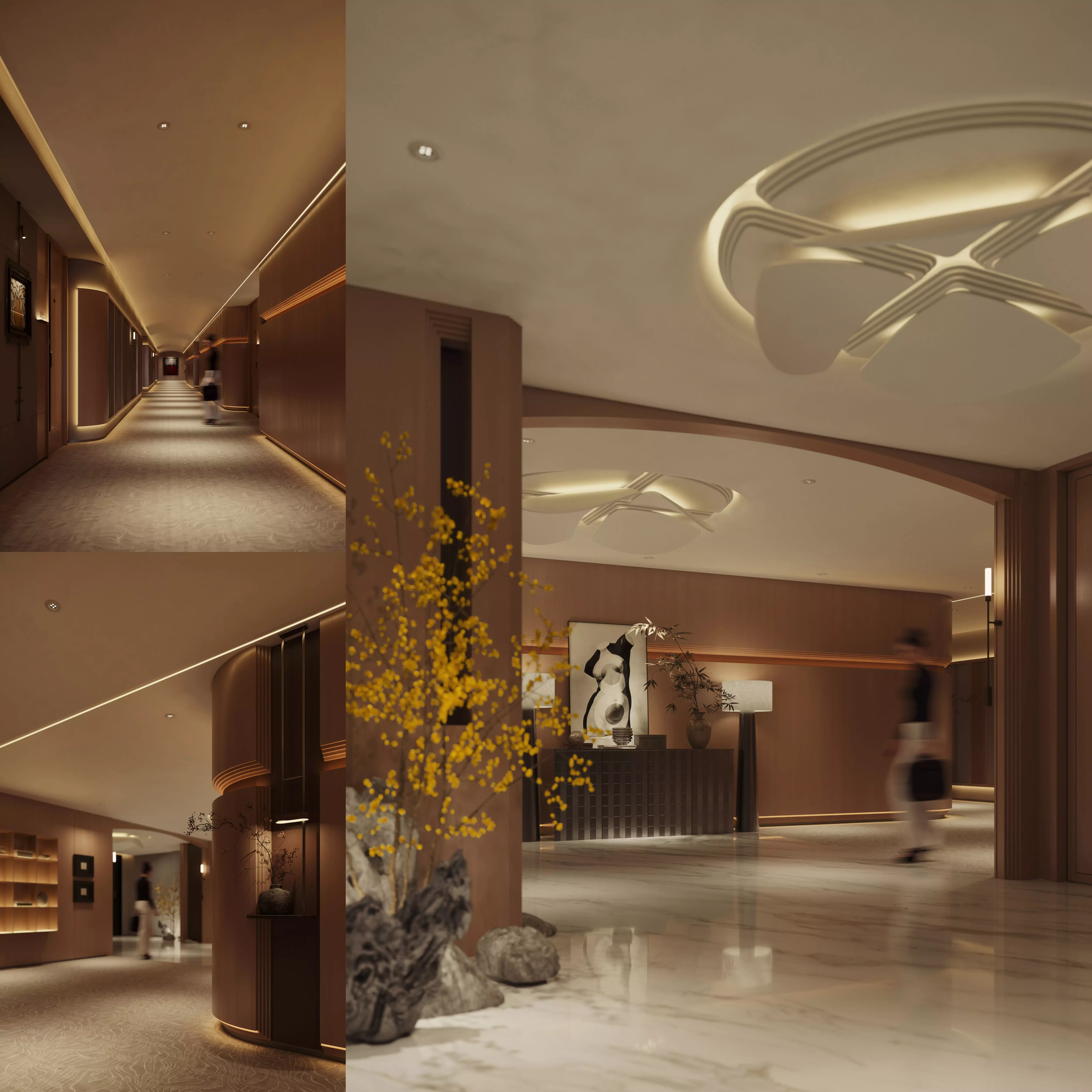 Modern hotel aisle elevator hall-cr 3D model