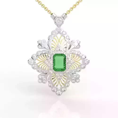 Floral Necklace with Emerald-Cut Gemstone