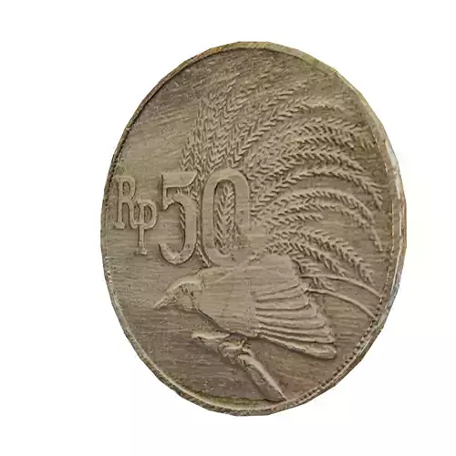 High Detailed Indonesian 50 Rupiah Coin 1971 Antique Currency
