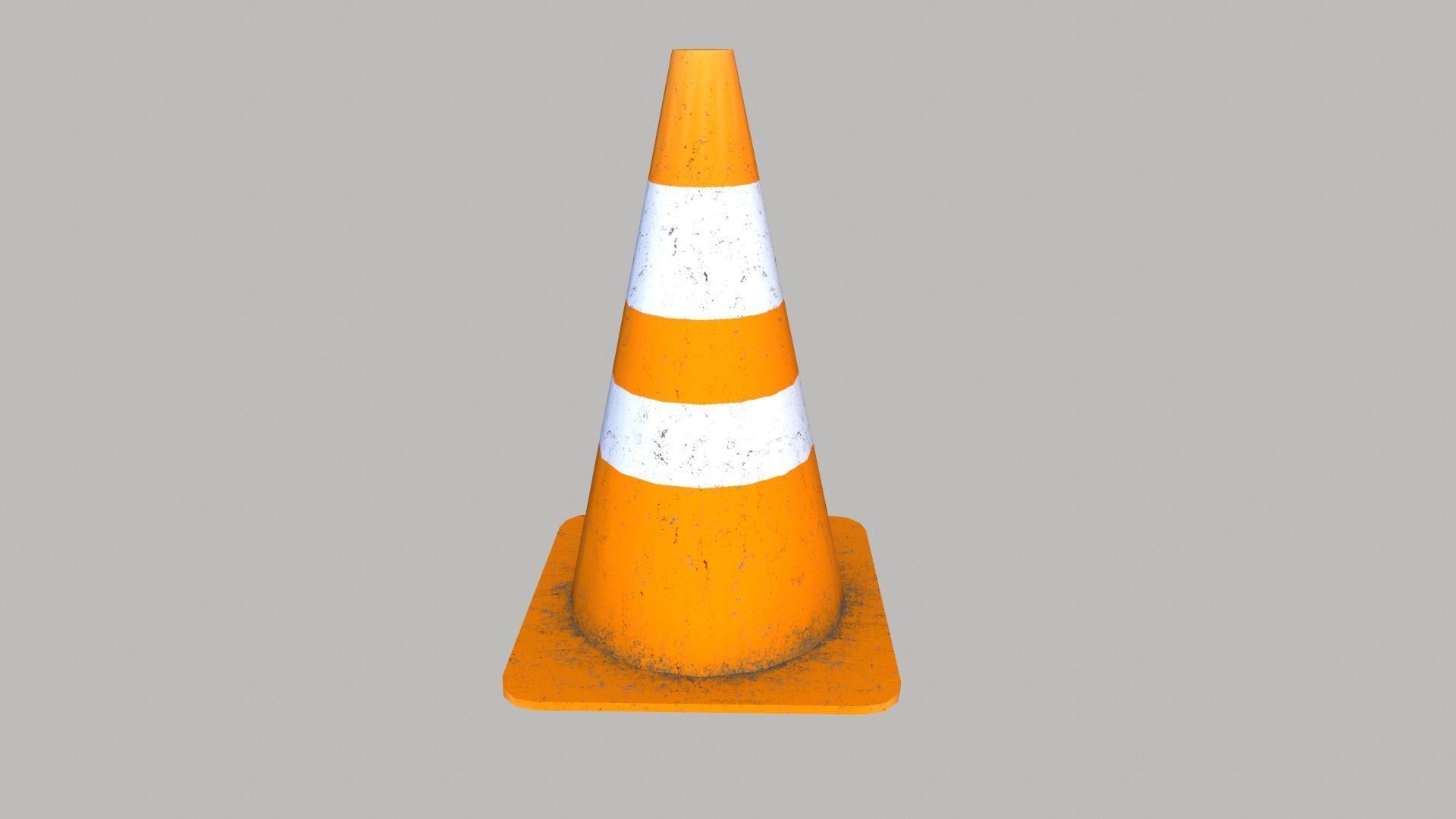 Traffic Cone 50cm Orange Dirty Low-poly 3D model_2