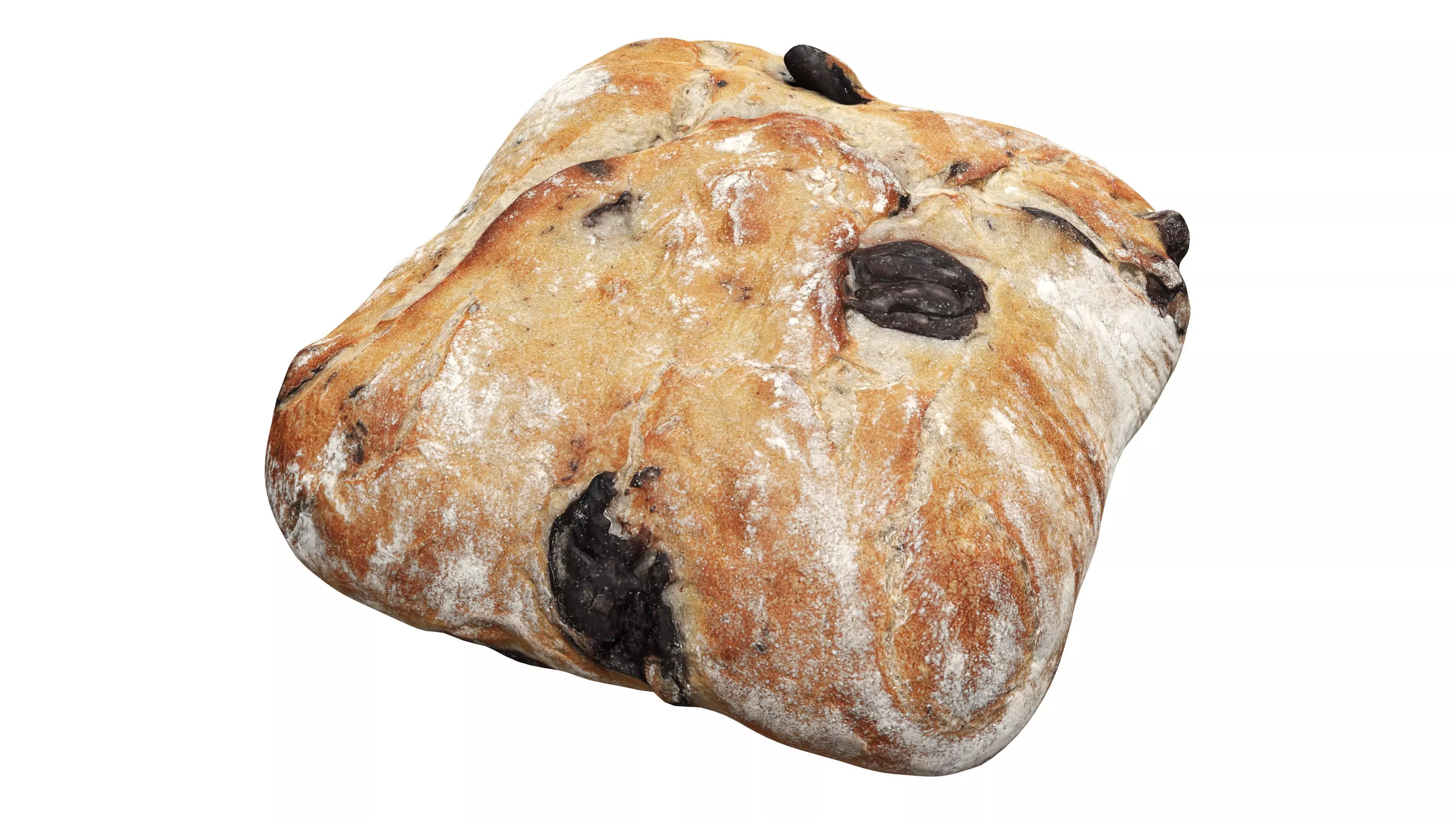 Large square wheat bread with olives 3D model_0