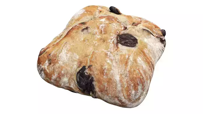 Large square wheat bread with olives 3D model