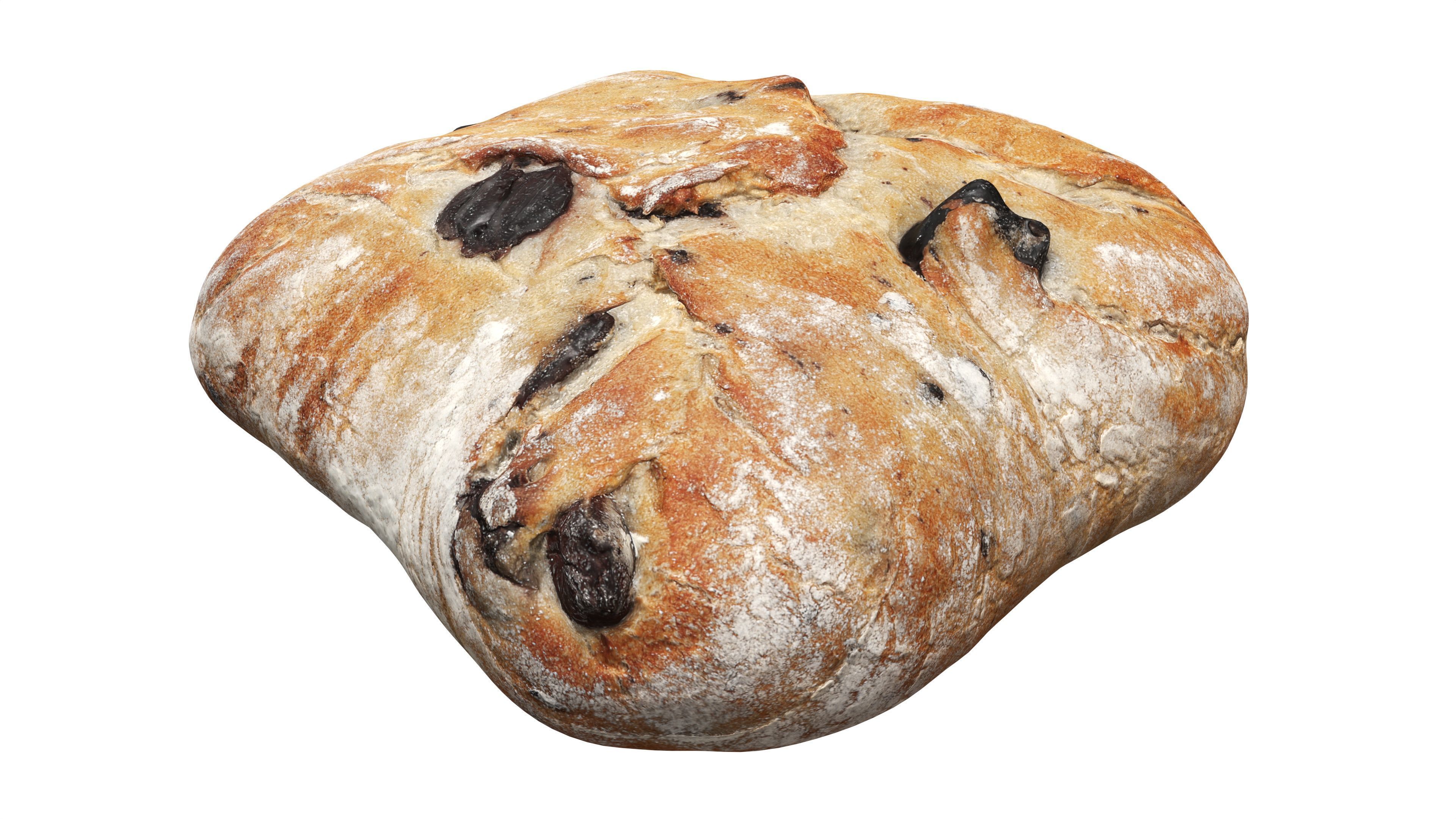 Large square wheat bread with olives 3D model_1