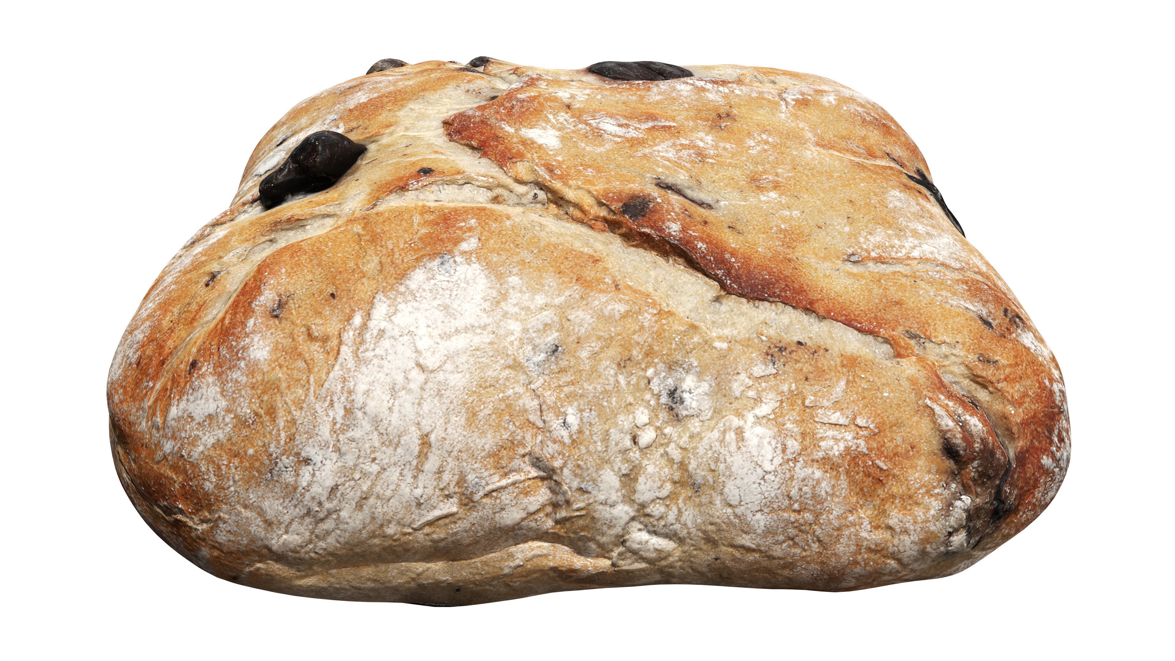 Large square wheat bread with olives 3D model_2
