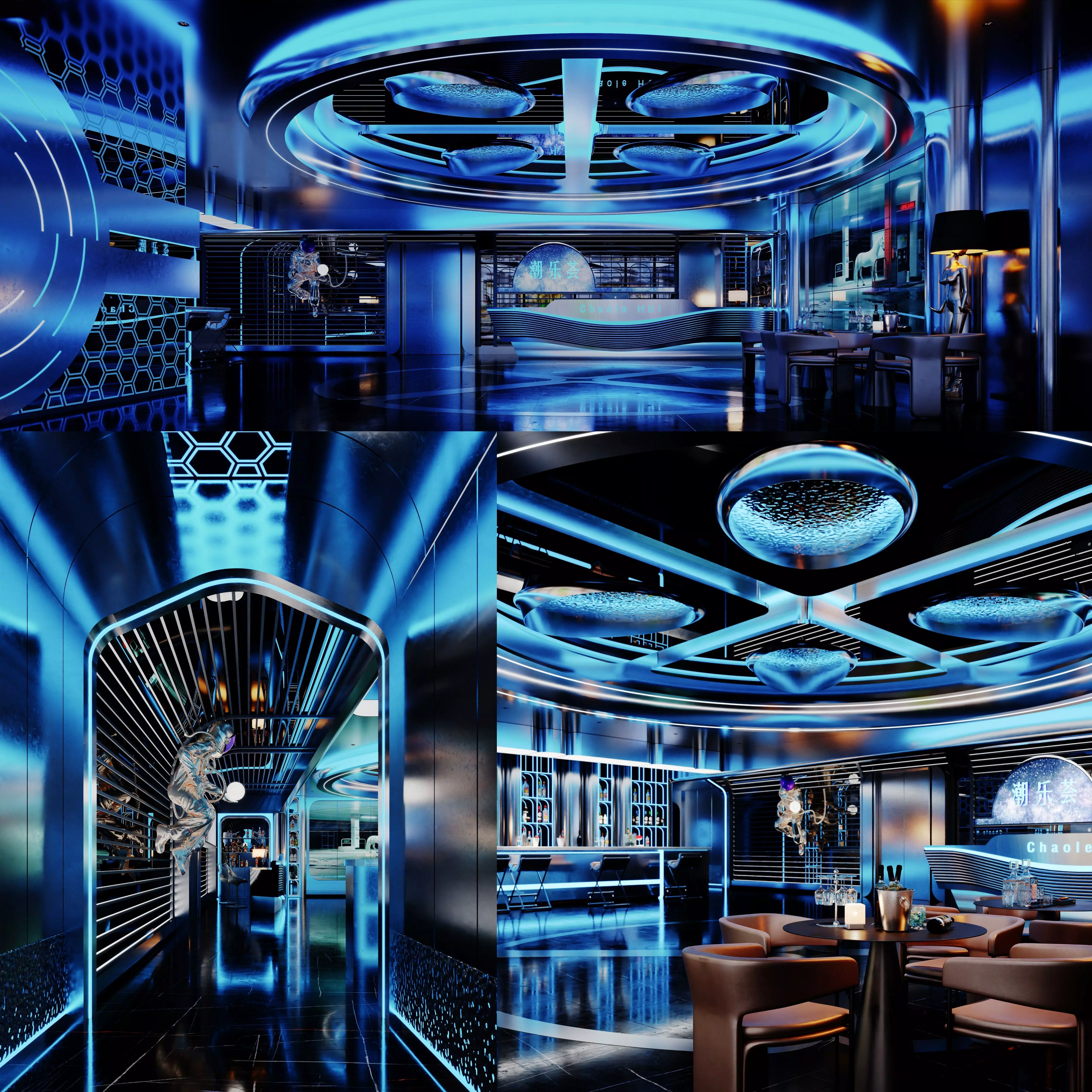 Modern bar music bar futuristic hall hallway aisle 3D model