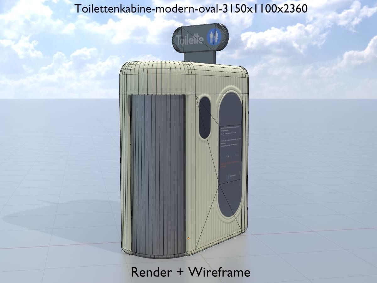 Public Toilet Modern Oval Low-poly 3D model_8