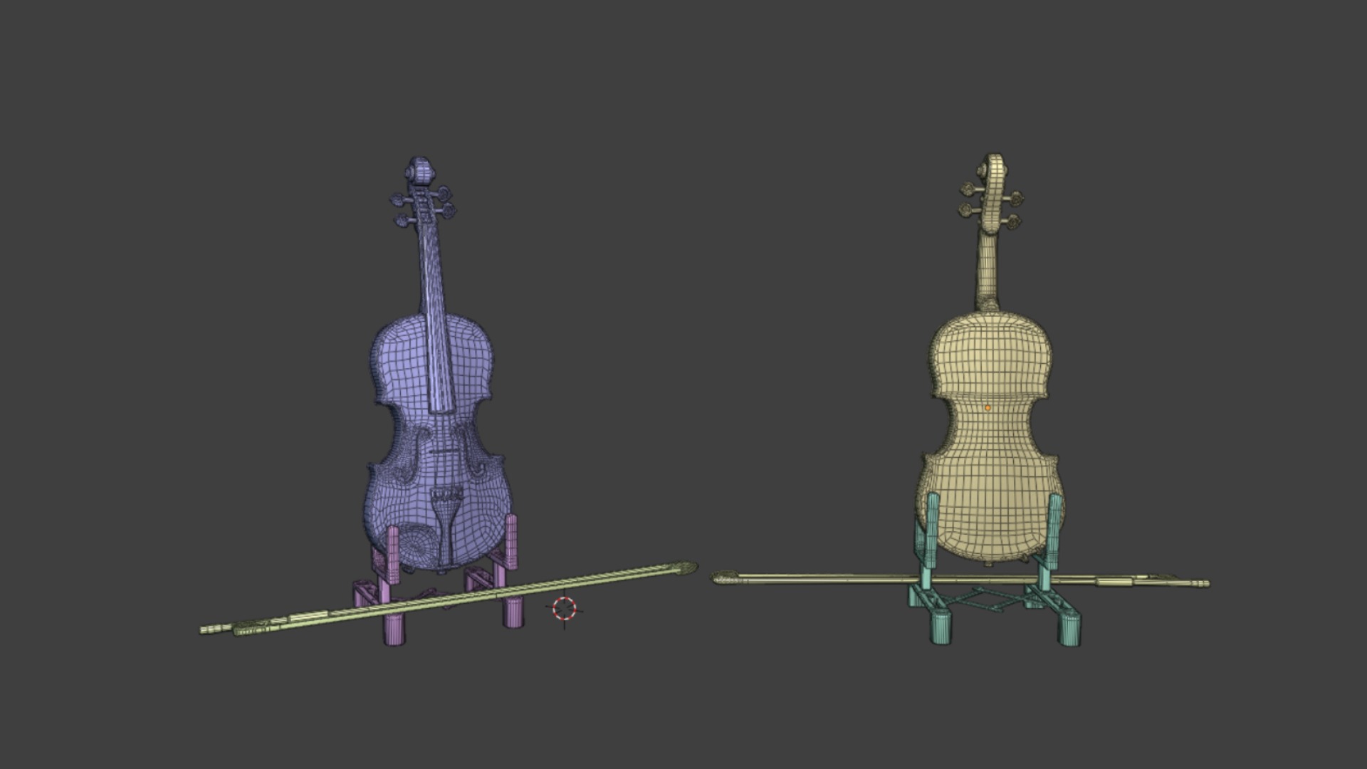 Viola music instrument with Bow and stand 3D model_12