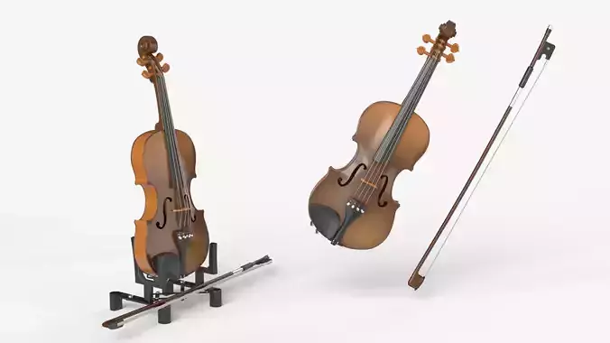 Viola music instrument with Bow and stand 3D model