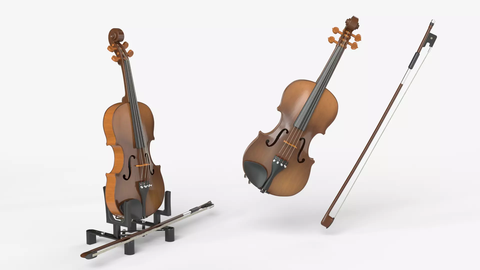 Viola music instrument with Bow and stand 3D model_0