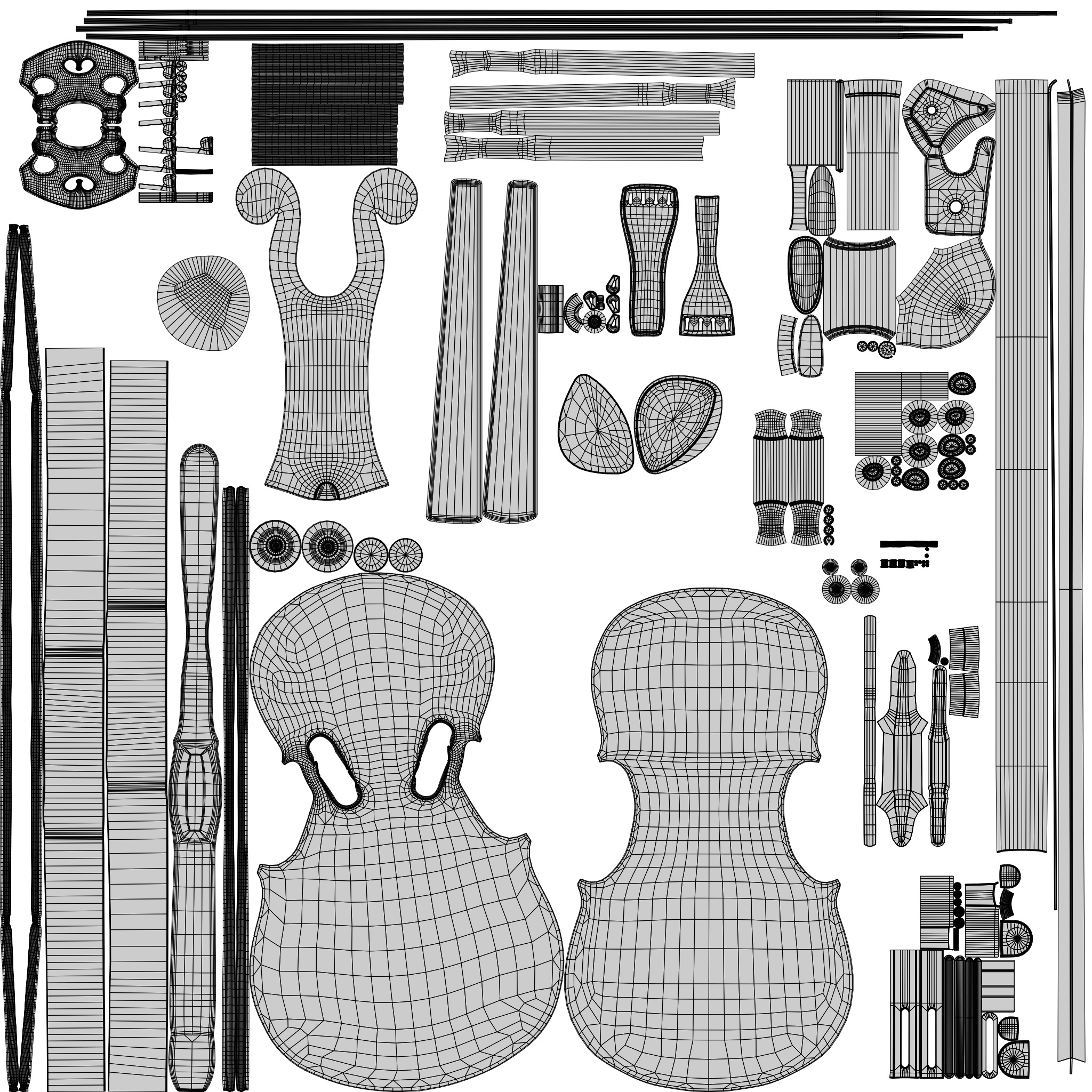 Viola music instrument with Bow and stand 3D model_11