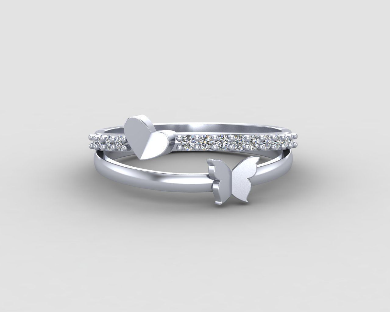 Minimal butterfly and Heart diamond ring 148-MW 3D print model_18