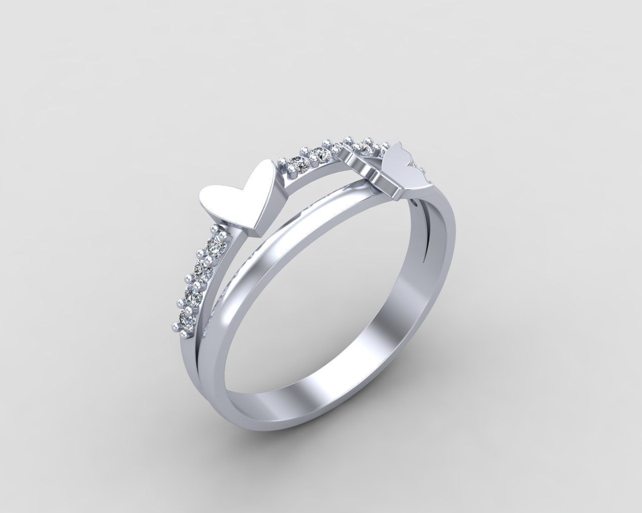 Minimal butterfly and Heart diamond ring 148-MW 3D print model_14